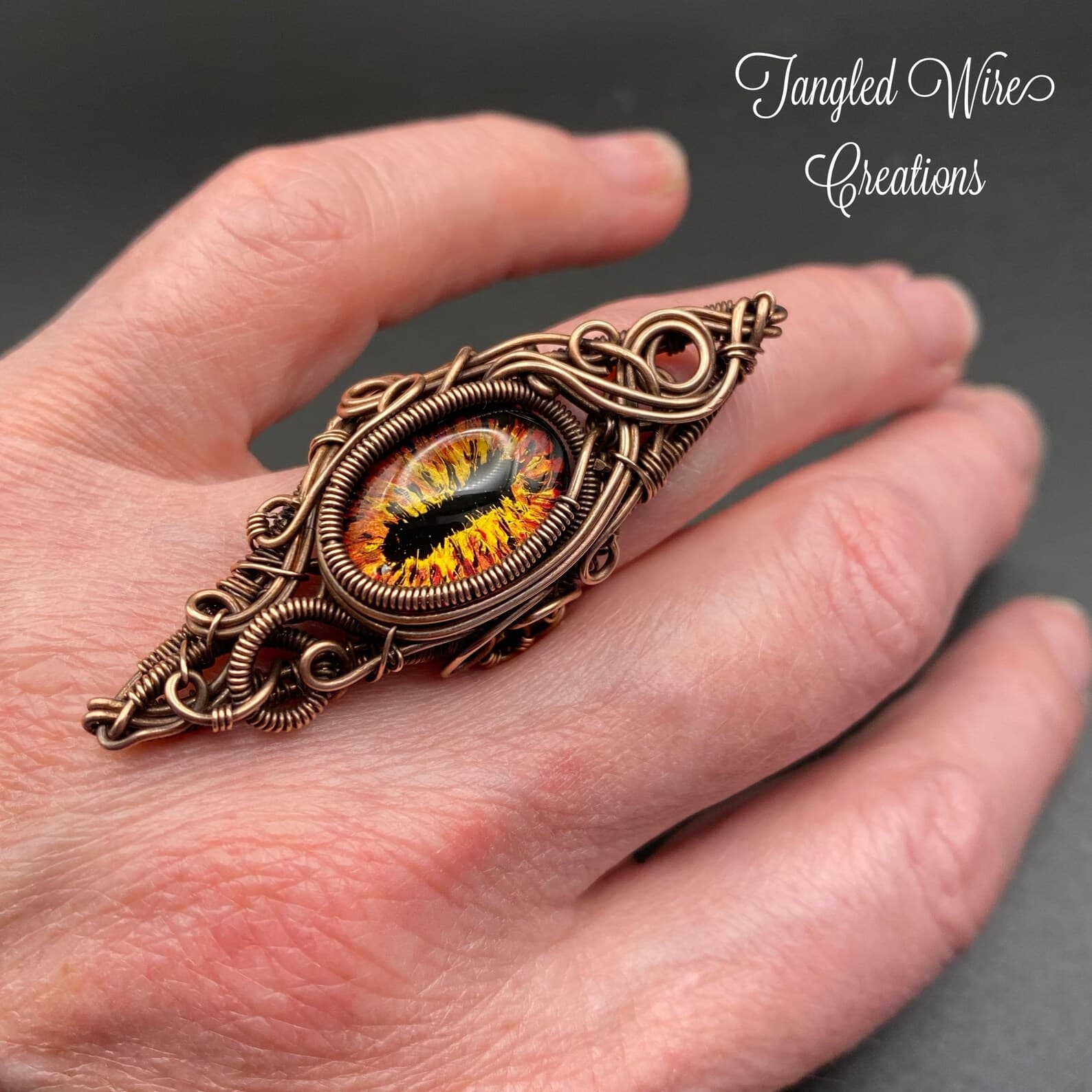 Dragon Eye Statement Ring – Handmade Copper Jewelry, view 2