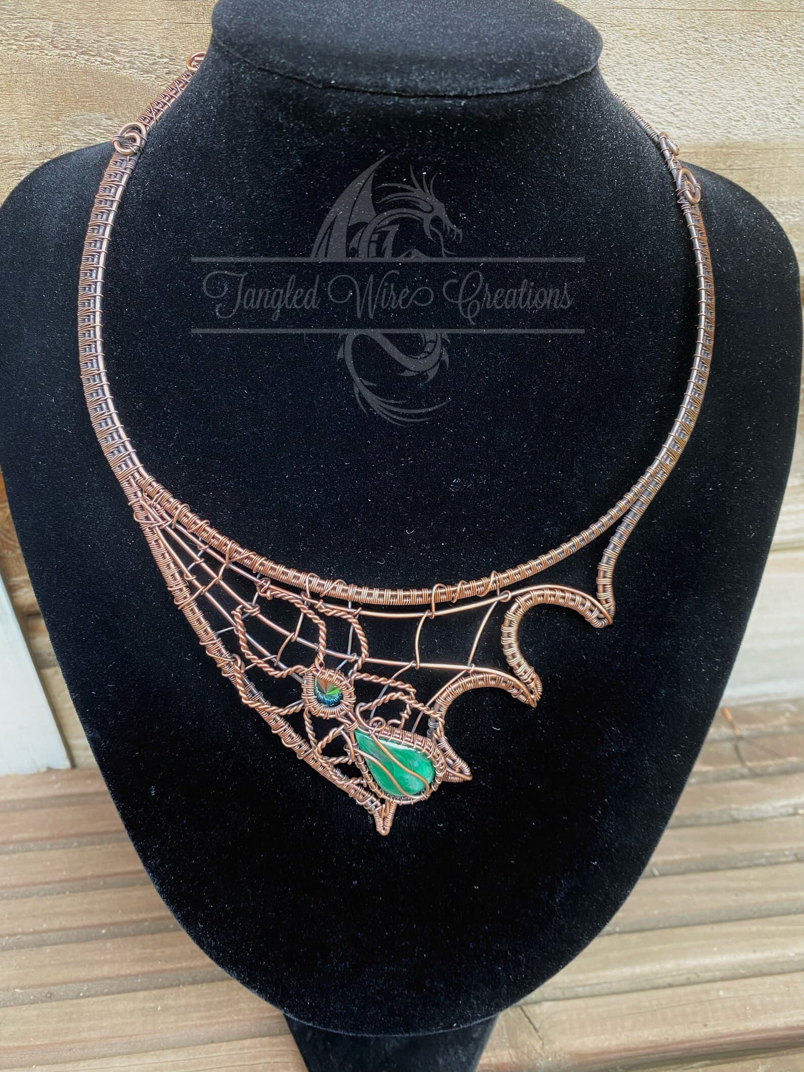 Copper Spider Bib Necklace – Handmade Statement Jewelry, view 2