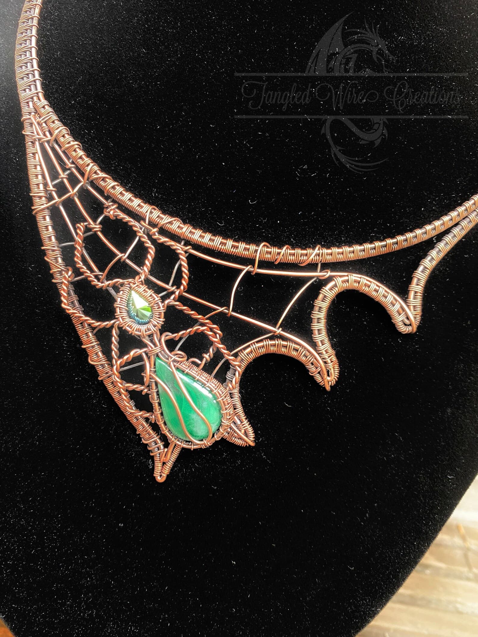 Copper Spider Bib Necklace – Handmade Statement Jewelry, view 3