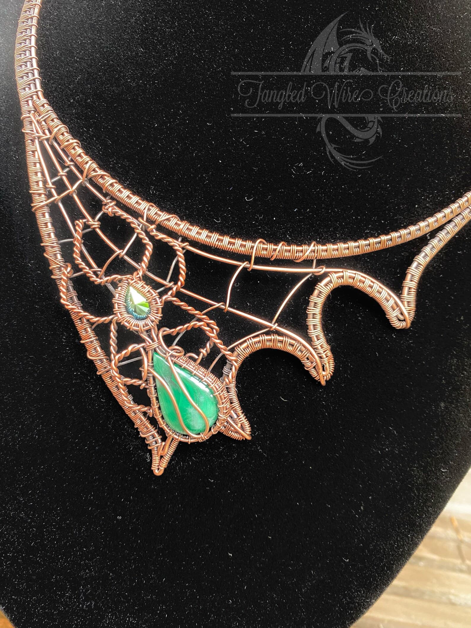 Copper Spider Bib Necklace – Handmade Statement Jewelry, view 4