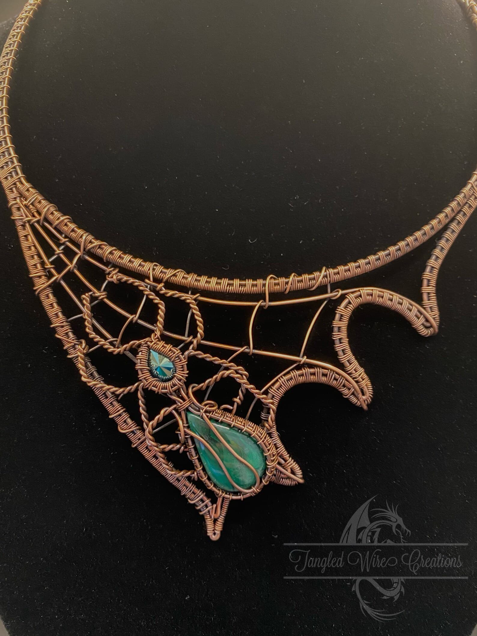 Copper Spider Bib Necklace – Handmade Statement Jewelry, view 5