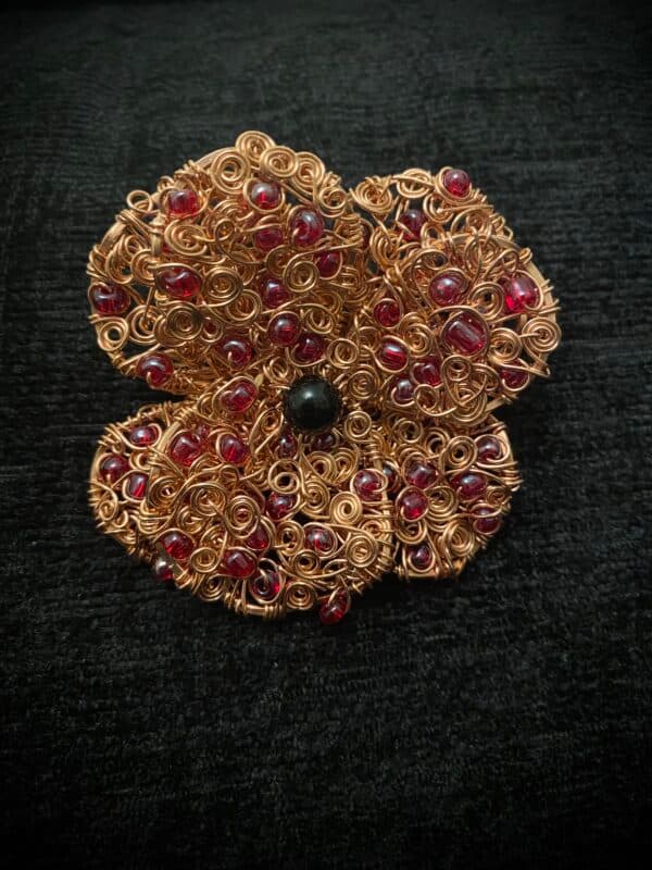 Poppy Brooch – Handcrafted Copper Wire Woven Jewellery