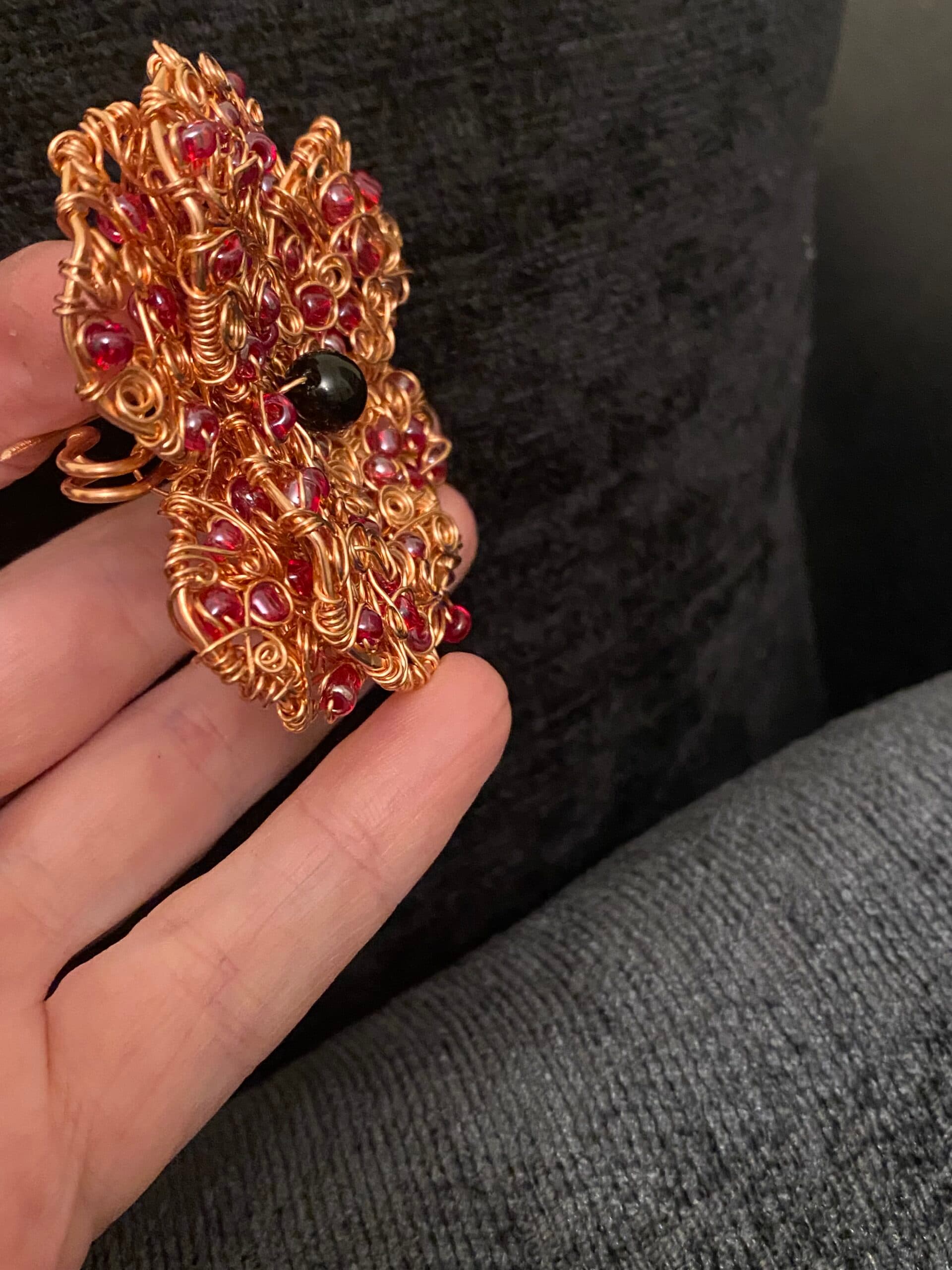 Poppy Brooch – Handcrafted Copper Wire Woven Jewellery, view 8
