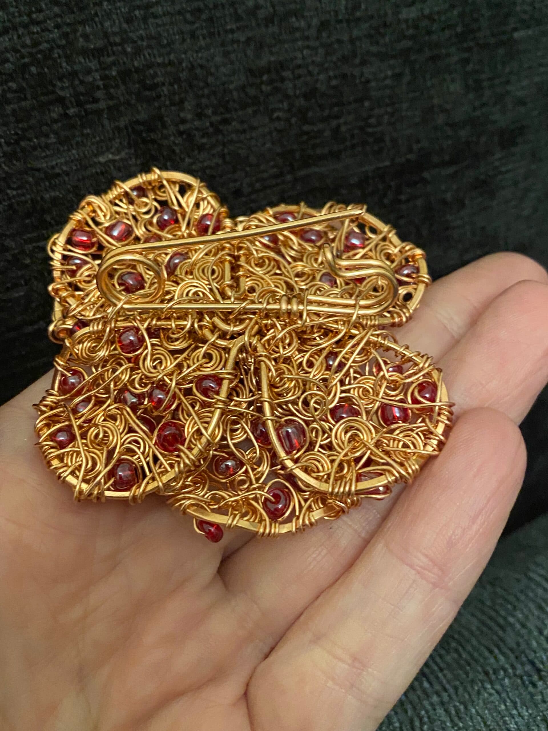 Poppy Brooch – Handcrafted Copper Wire Woven Jewellery, view 7