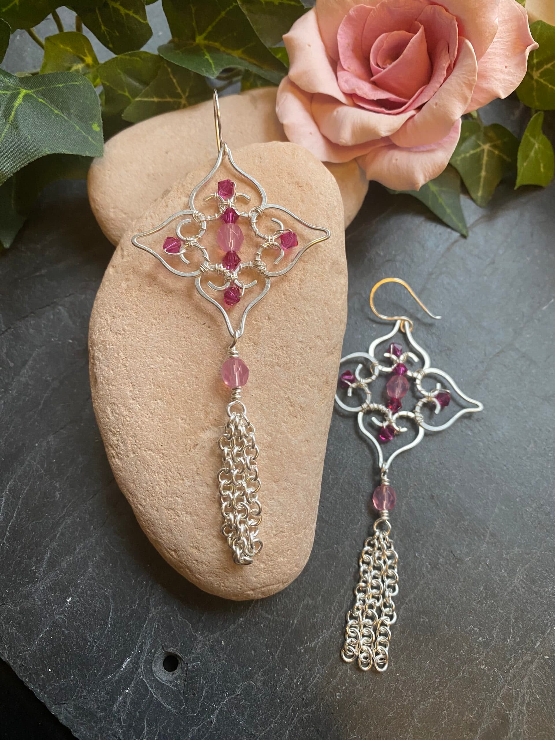 Handmade Silver Plated Drop Earrings, view 3