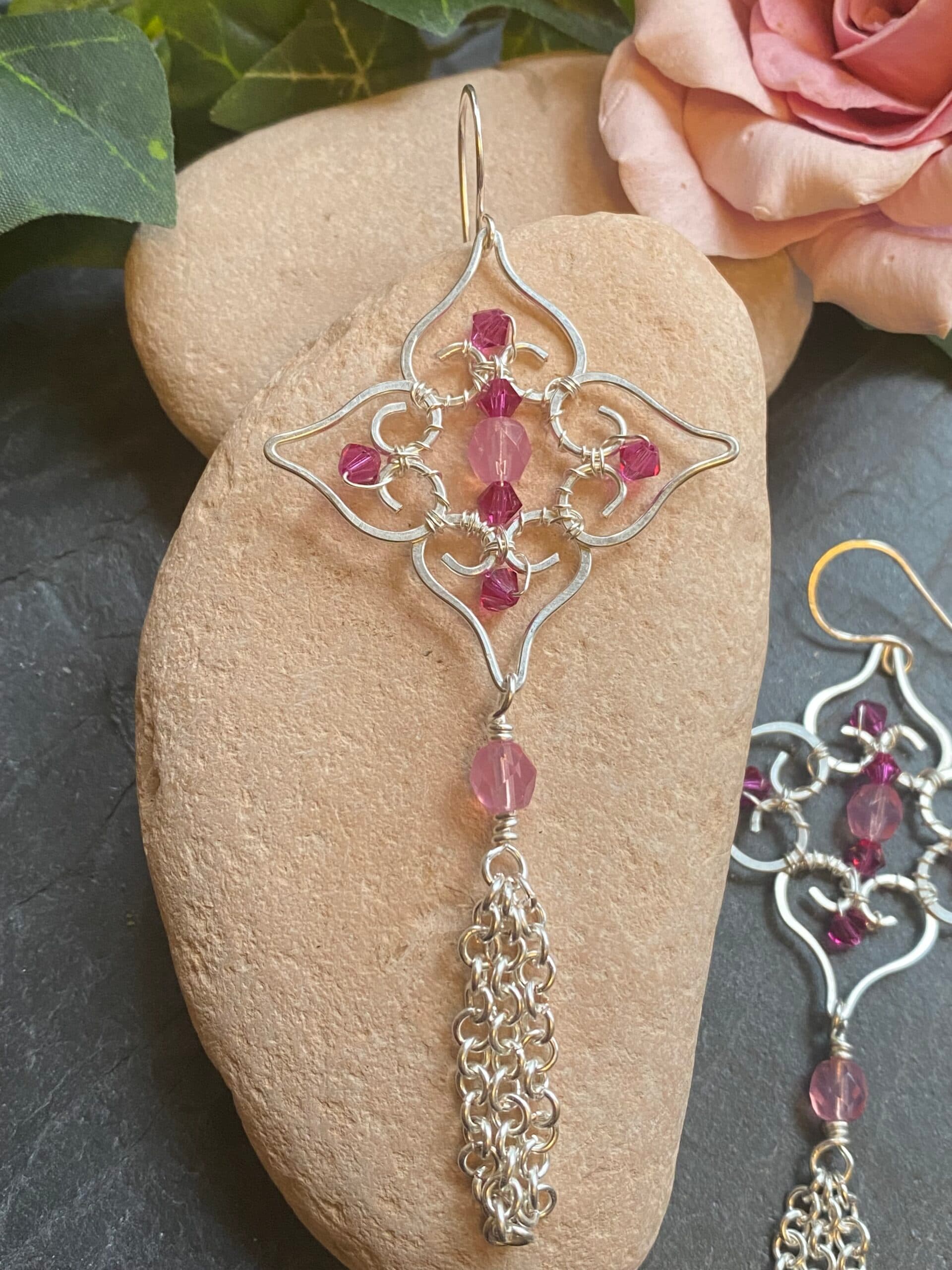 Handmade Silver Plated Drop Earrings, view 6