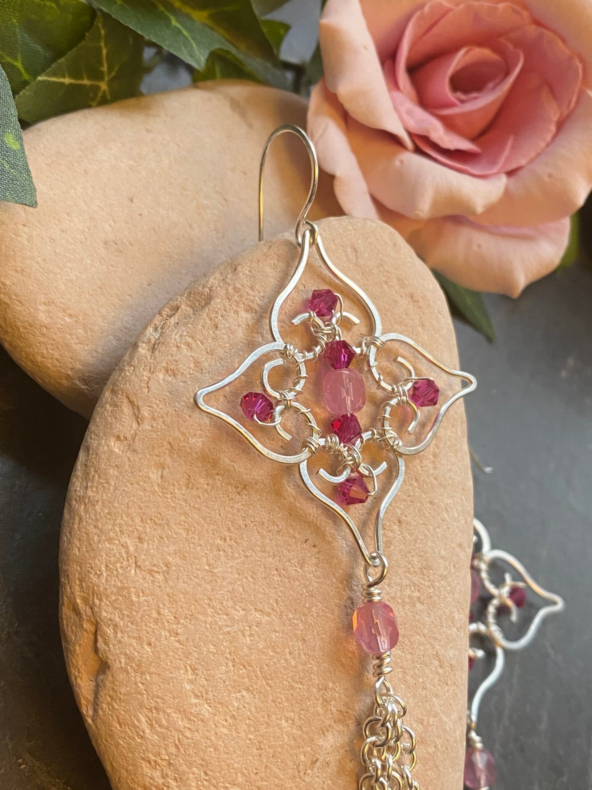 Handmade Silver Plated Drop Earrings, view 4