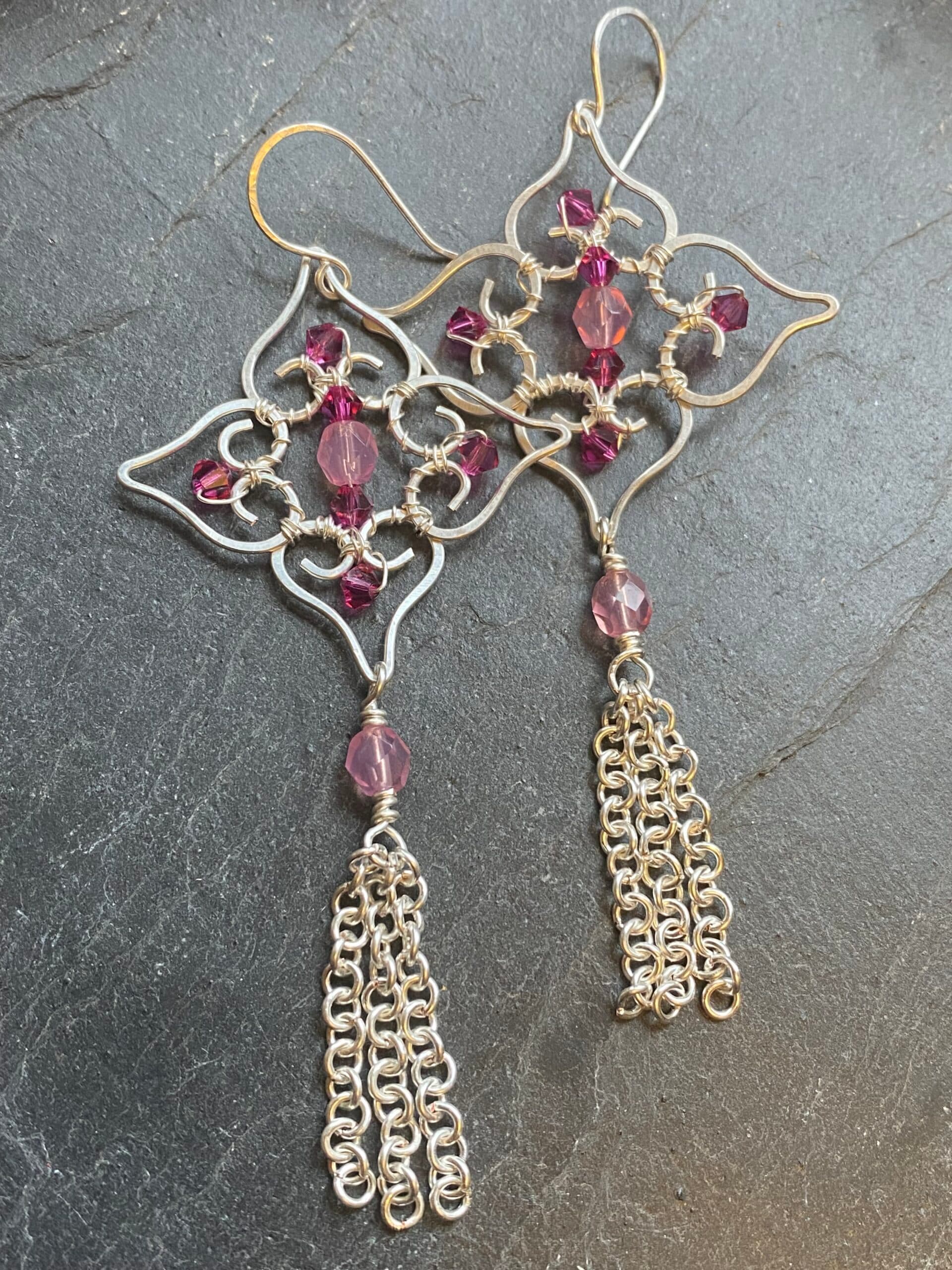Handmade Silver Plated Drop Earrings, view 2