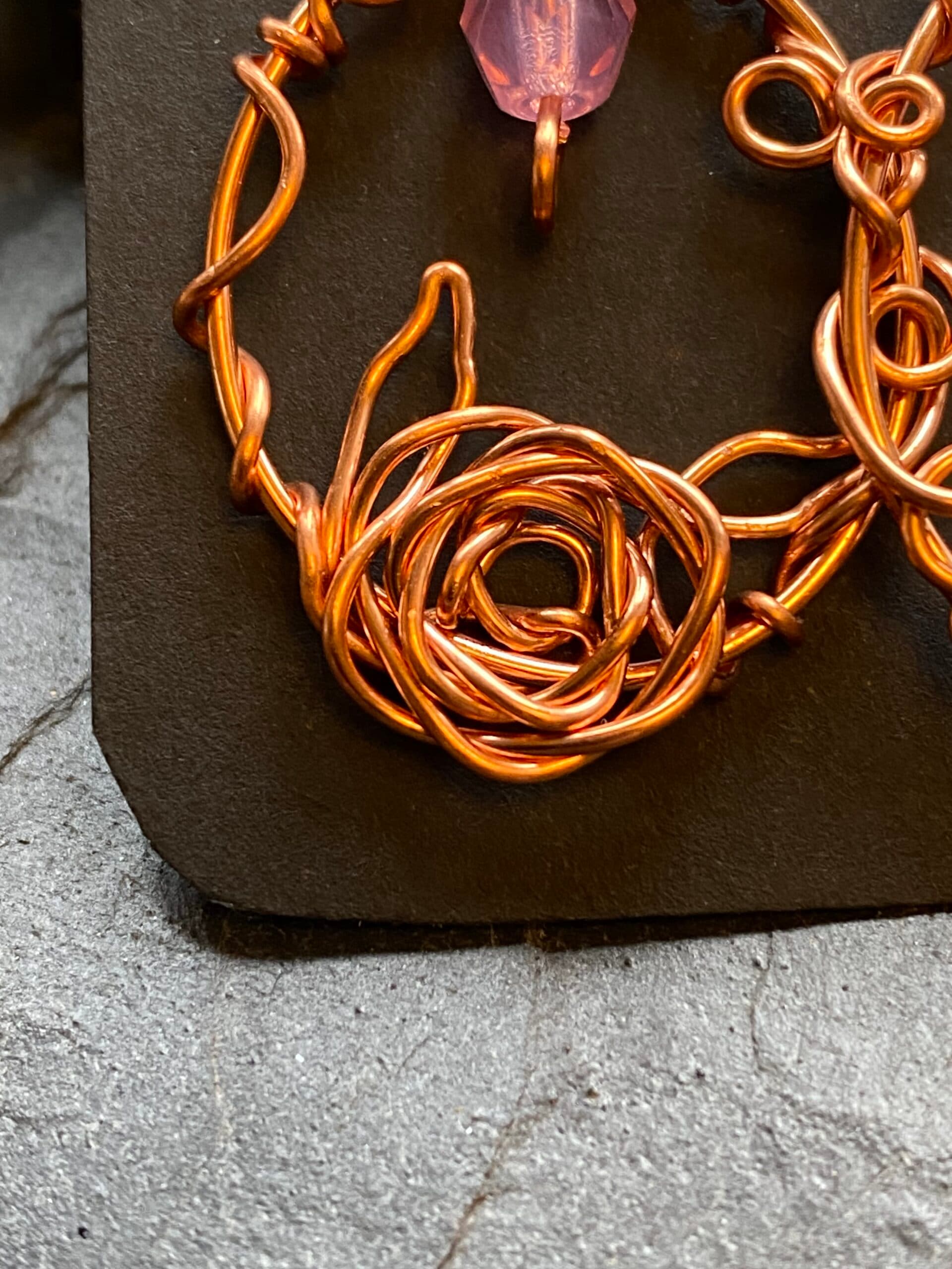 Copper Loop Earrings – Handmade Wire Rose Design, view 6