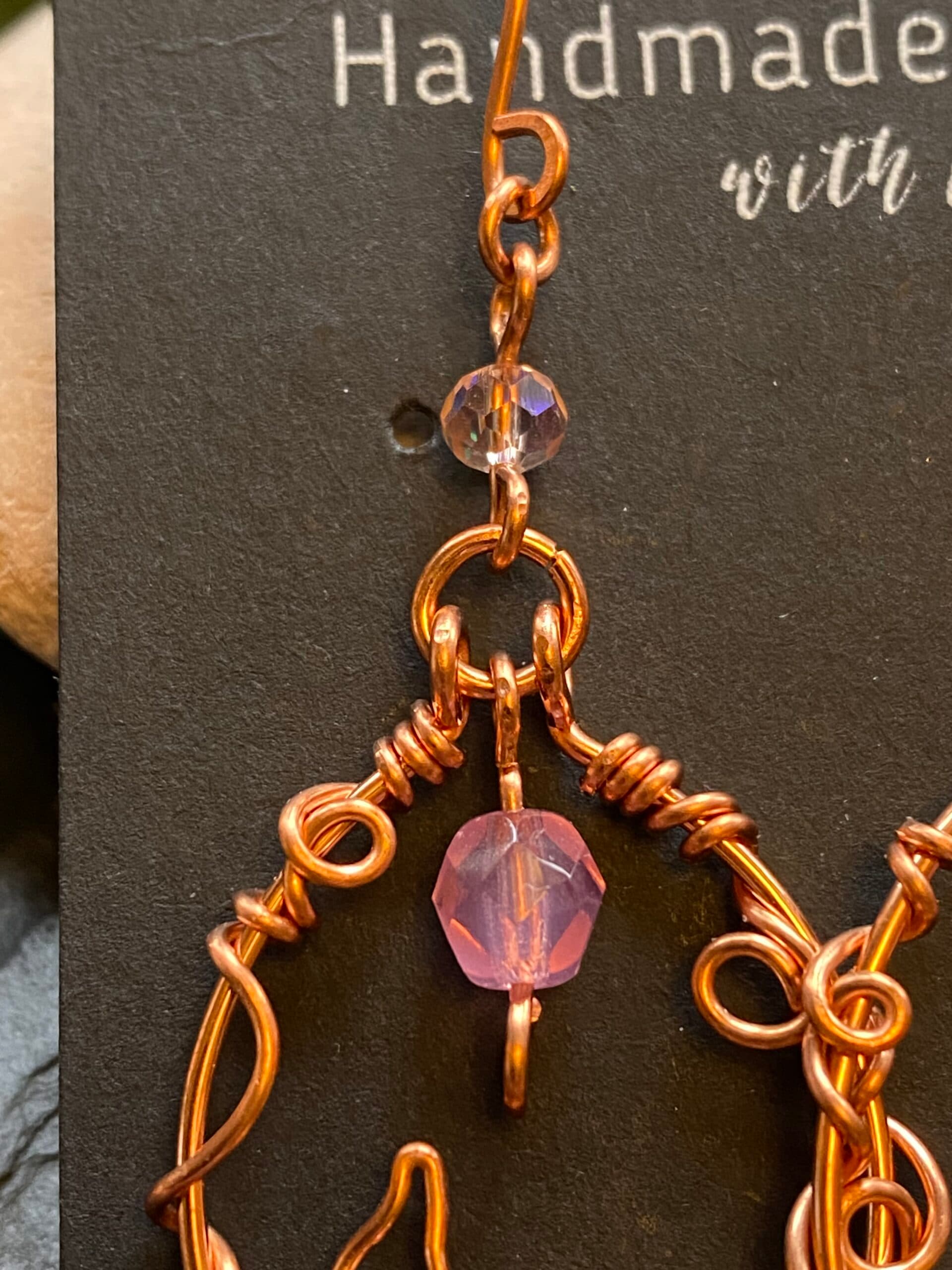 Copper Loop Earrings – Handmade Wire Rose Design, view 5