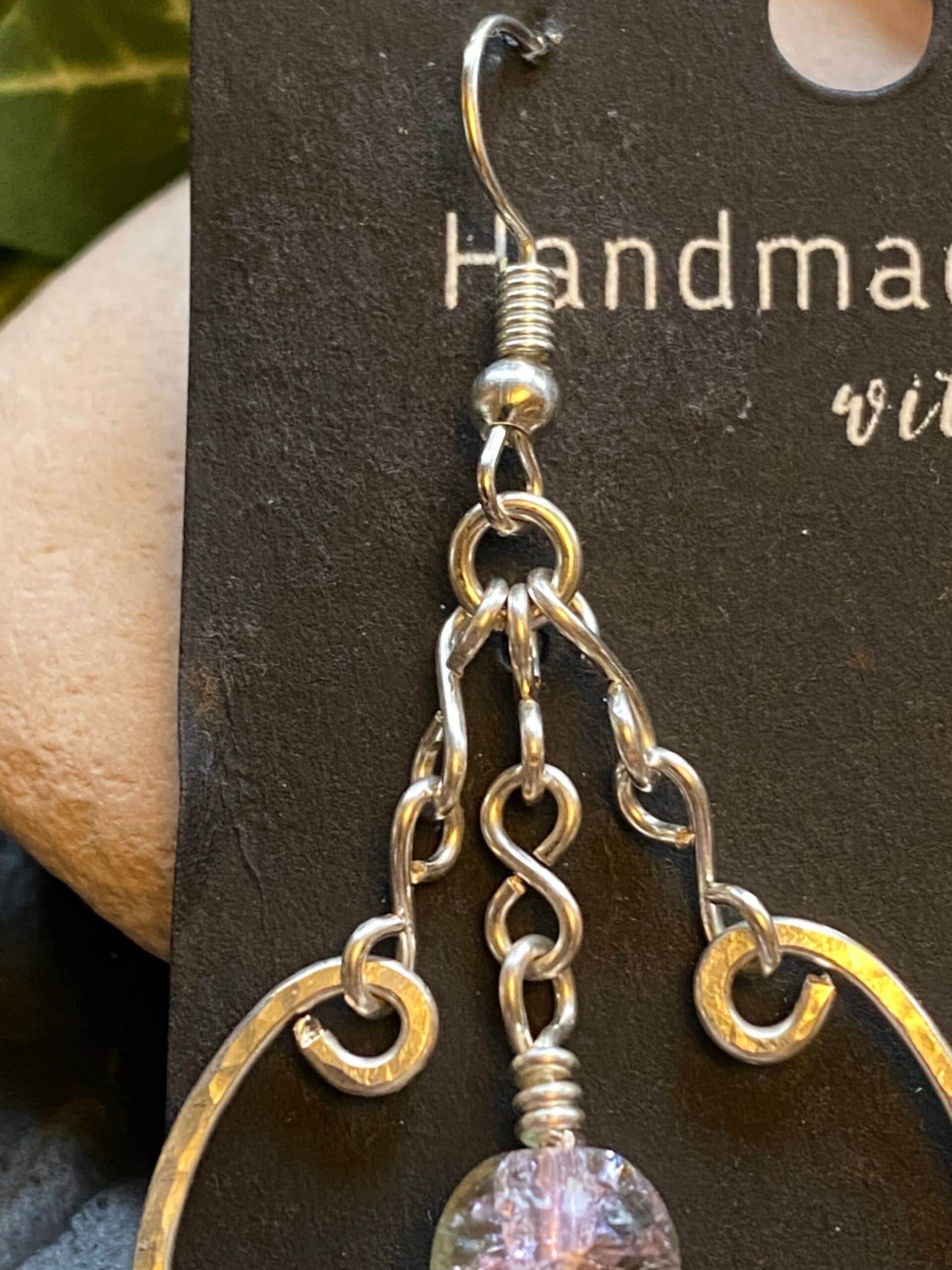 Silver Plated Loop Earrings – Hammered Fringe Chain Design, view 5