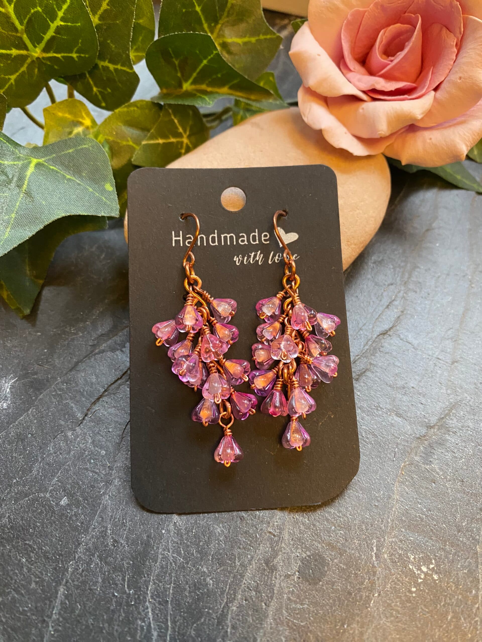 Cherry Blossom Earrings – Handmade Czech Glass Flower Design, view 2