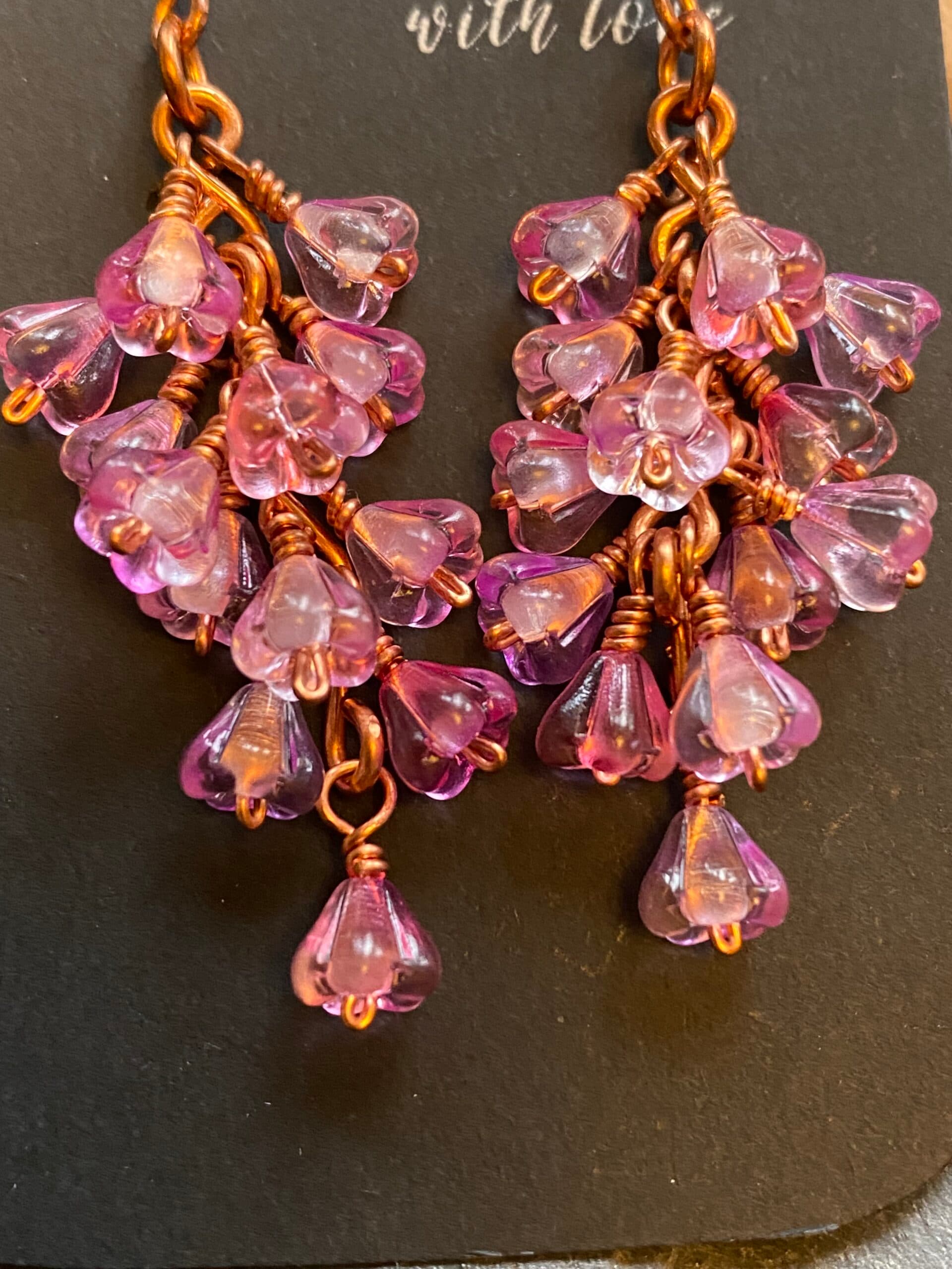 Cherry Blossom Earrings – Handmade Czech Glass Flower Design, view 5