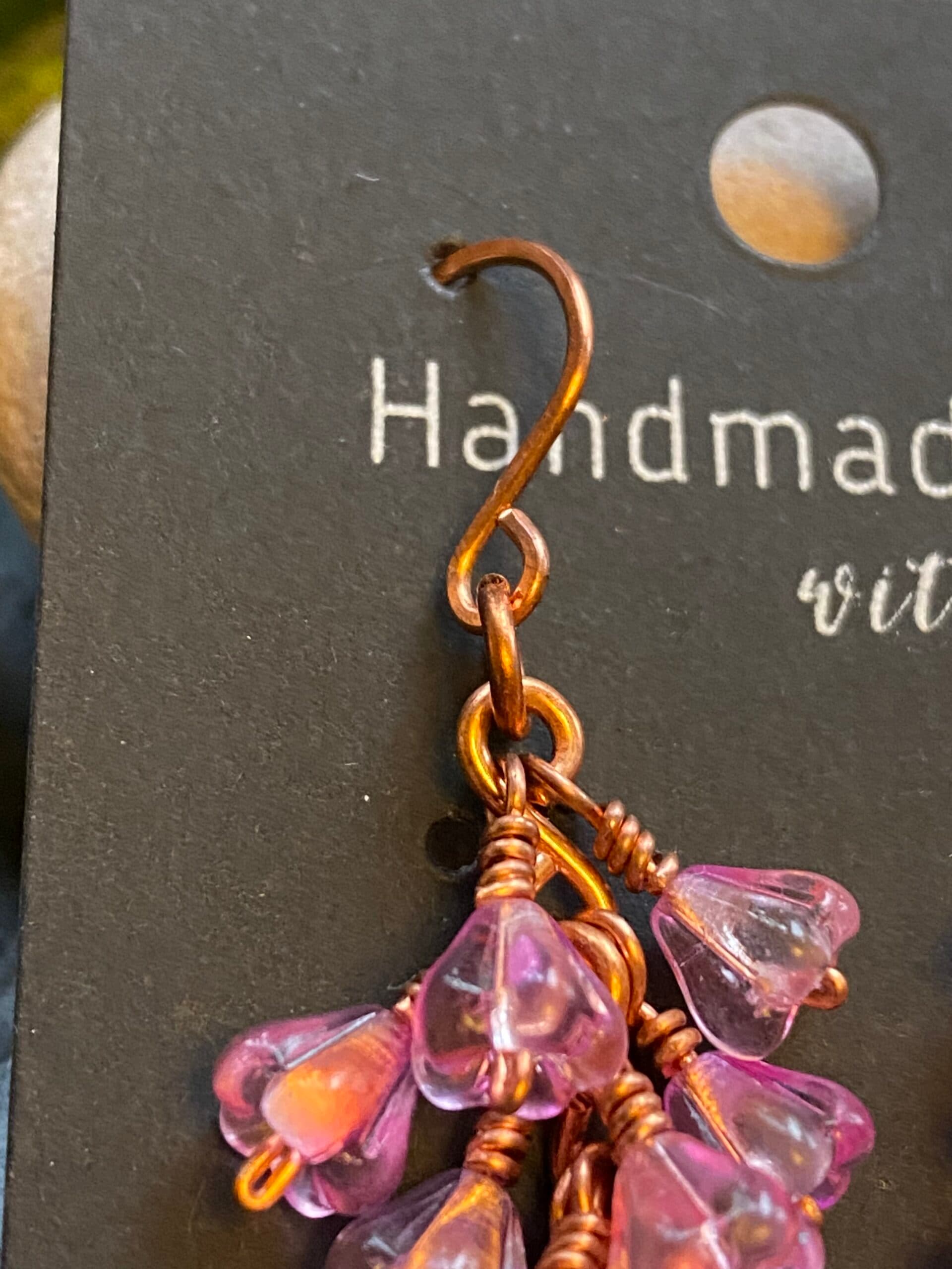 cherry blossom earrings with Czech glass flowers handmade cherry blossom earrings copper wire Czech glass flower drop earrings