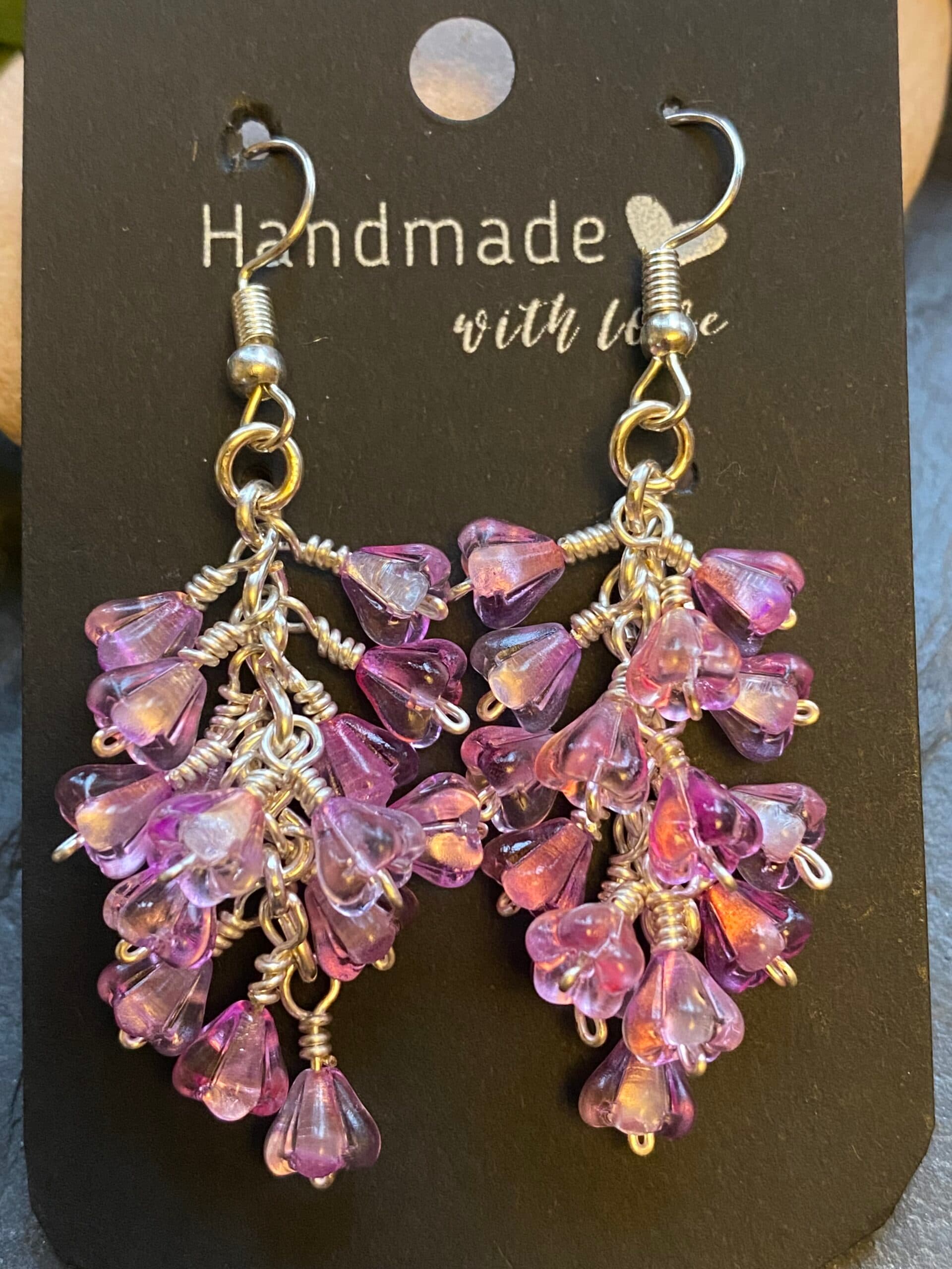 cherry blossom earrings silver plated wire handmade cherry blossom earrings Czech glass silver plated floral drop earrings