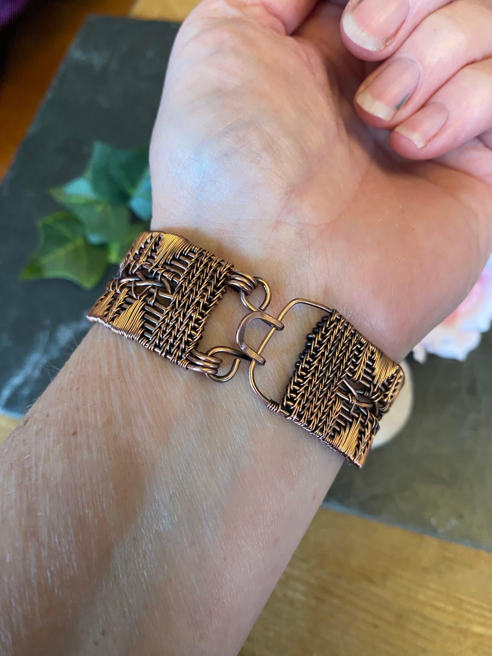 Copper Wolf Cuff Bracelet with Labradorite and Turquoise, view 6