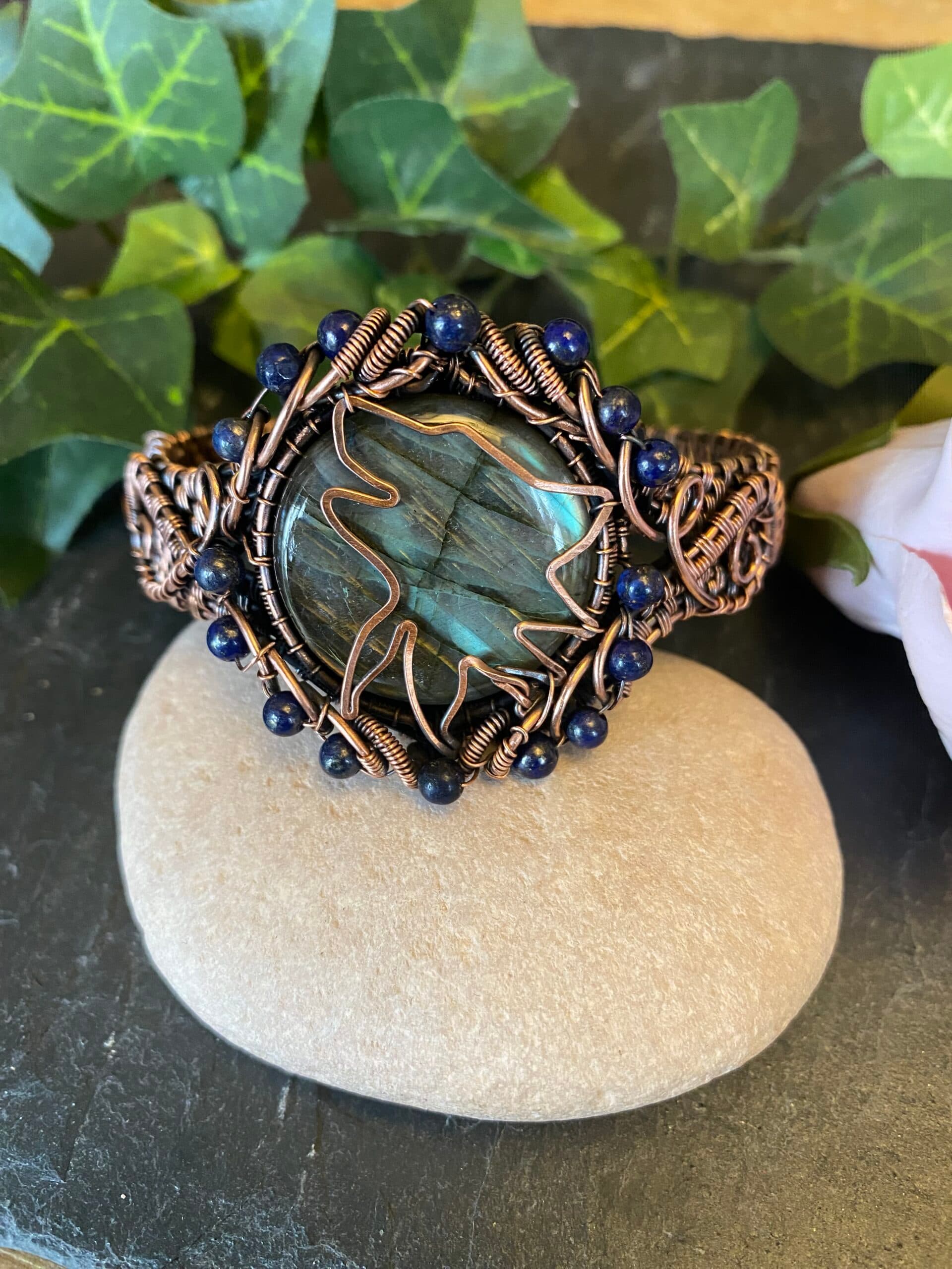 Copper Wolf Head Cuff Bracelet, view 7