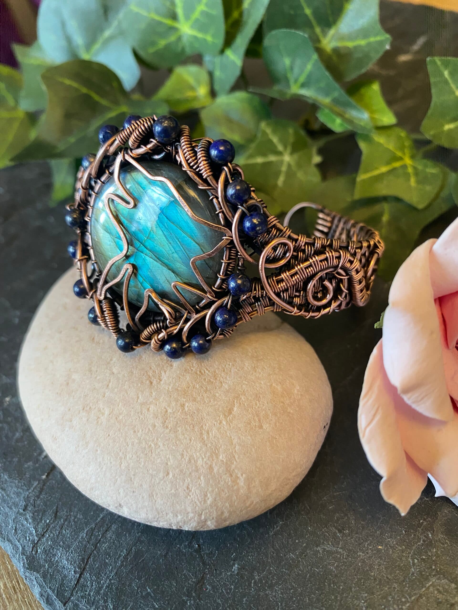 Copper Wolf Head Cuff Bracelet, view 9
