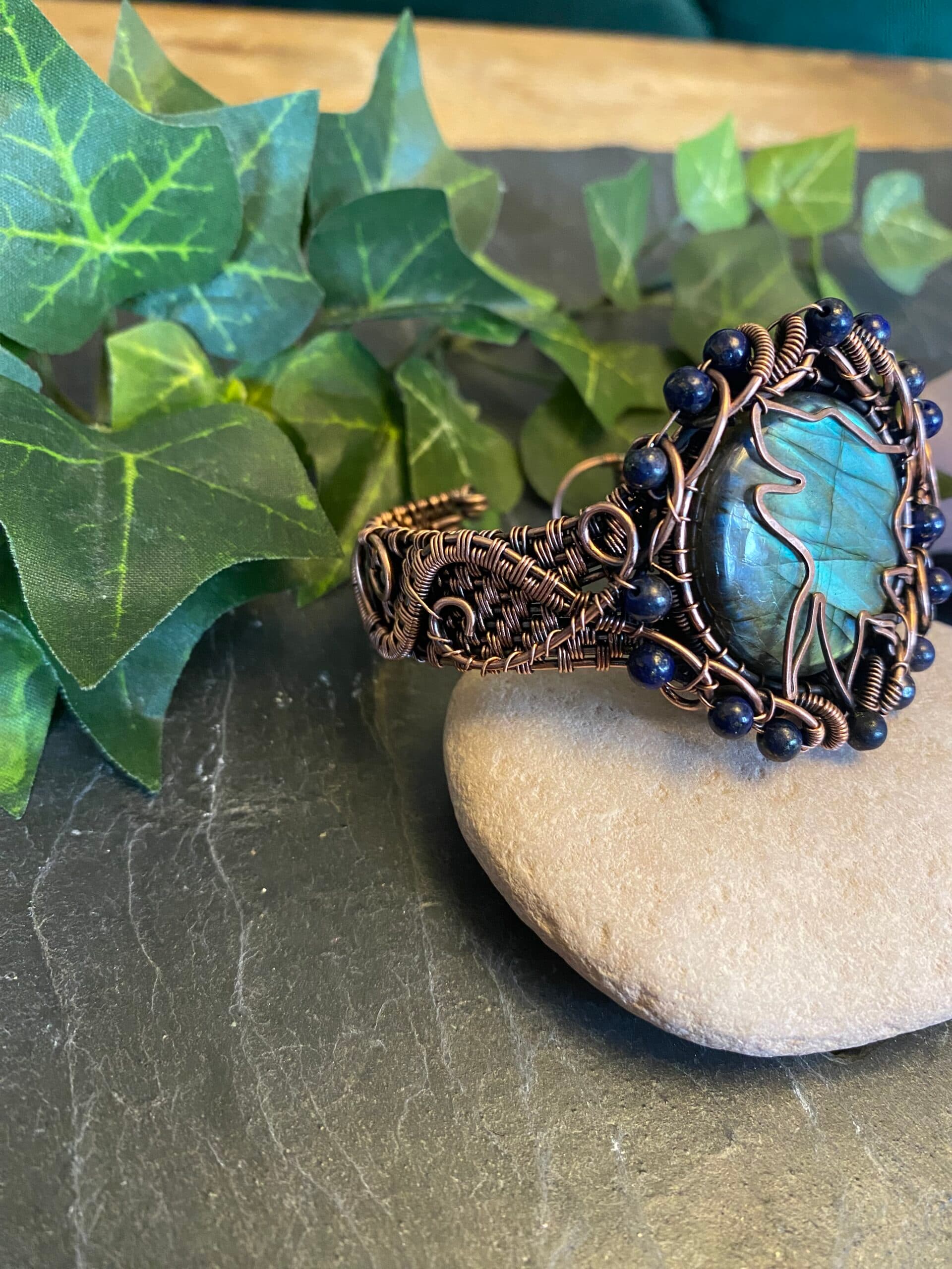 Copper Wolf Head Cuff Bracelet, view 10