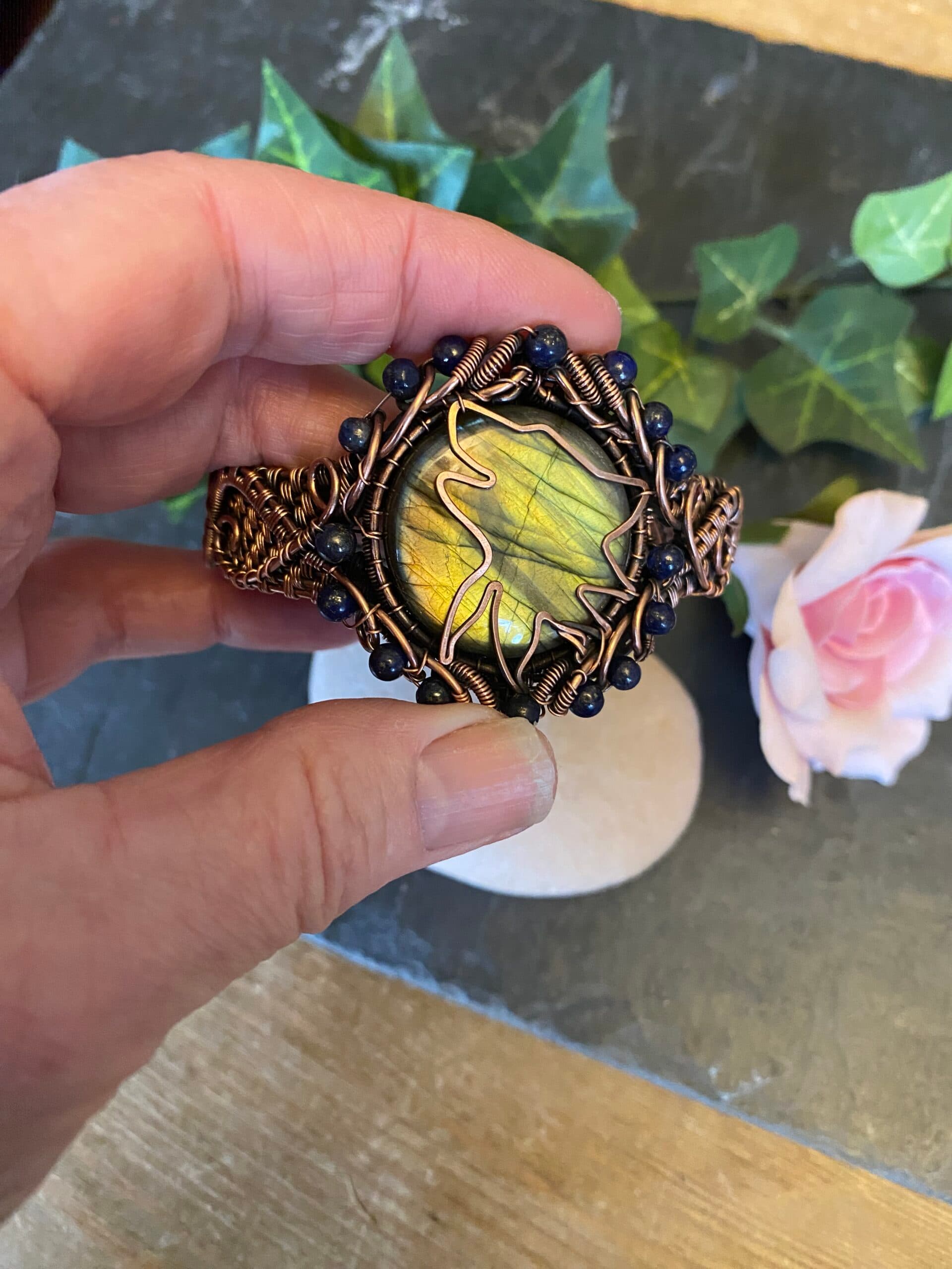 Copper Wolf Head Cuff Bracelet, view 6