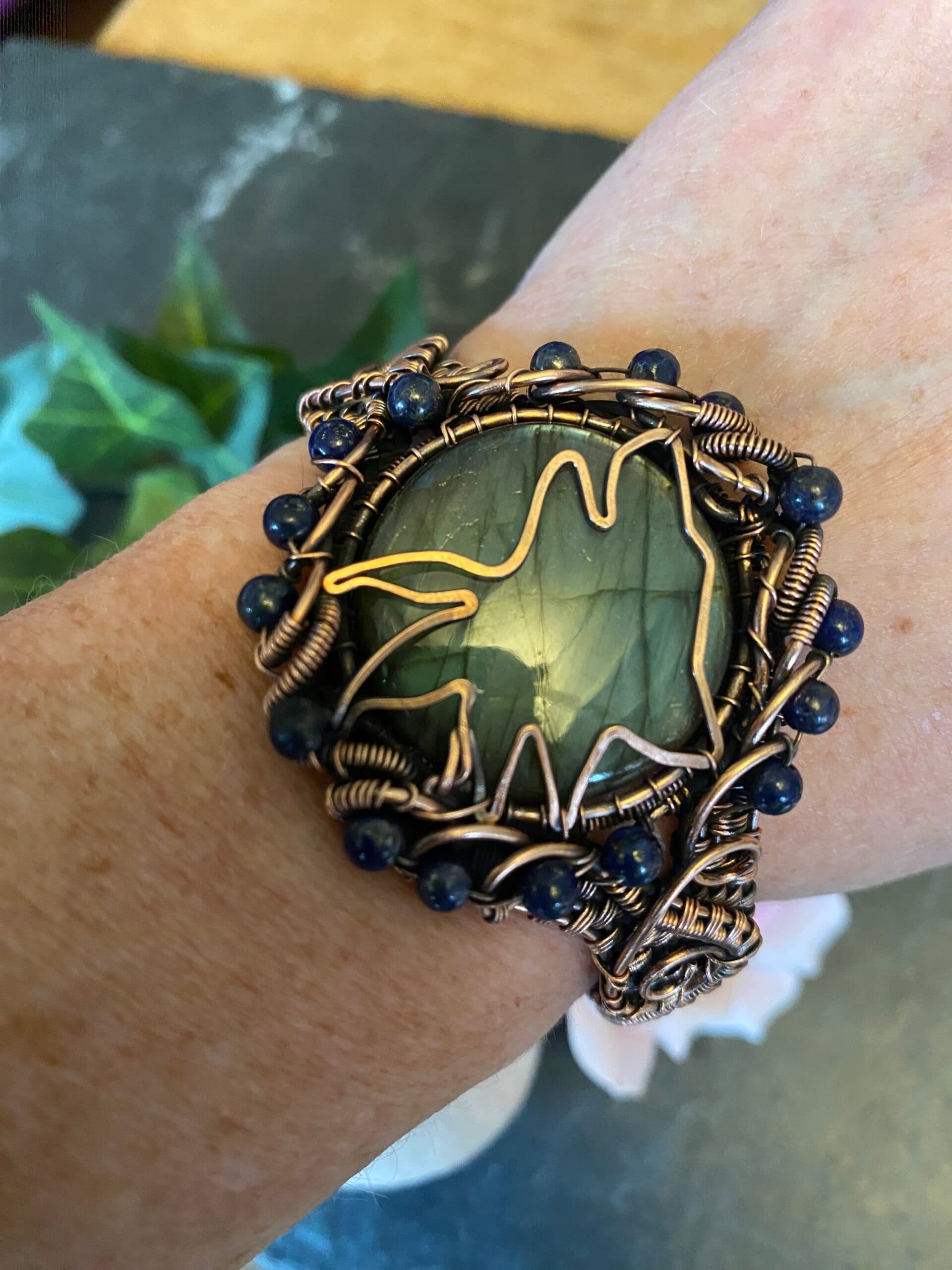 Copper Wolf Head Cuff Bracelet, view 5