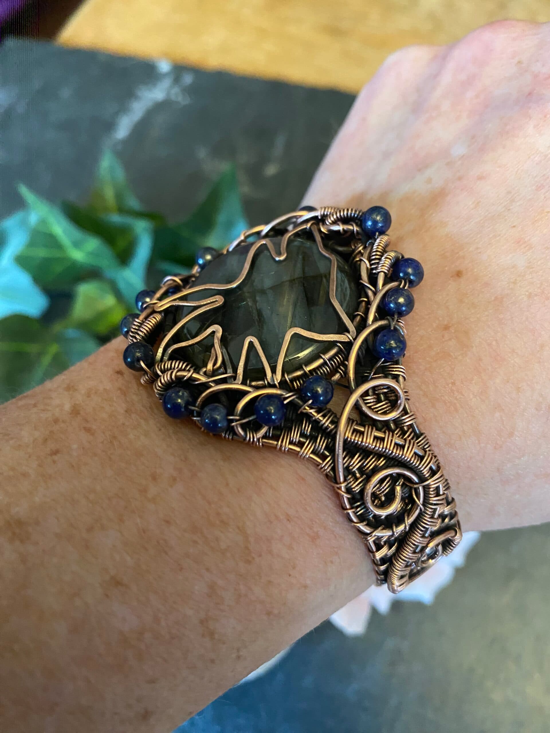 Copper Wolf Head Cuff Bracelet, view 4