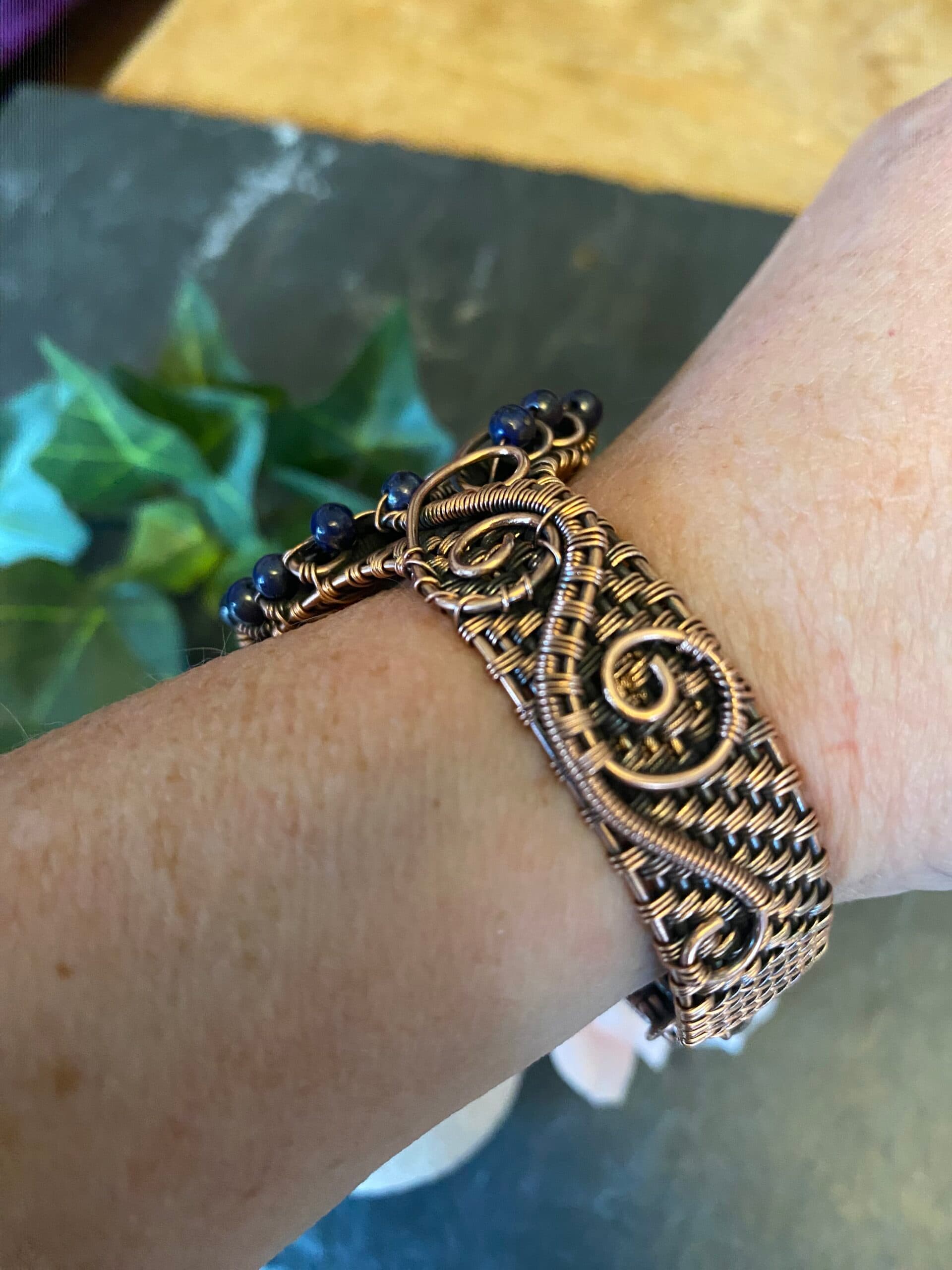 Copper Wolf Head Cuff Bracelet, view 3
