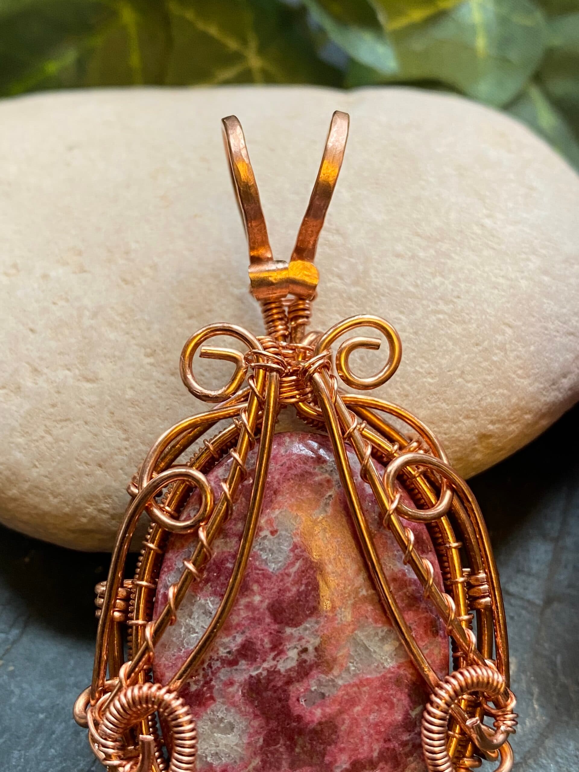 Pink Thulite Copper Wire Wrapped Pendant, view 4