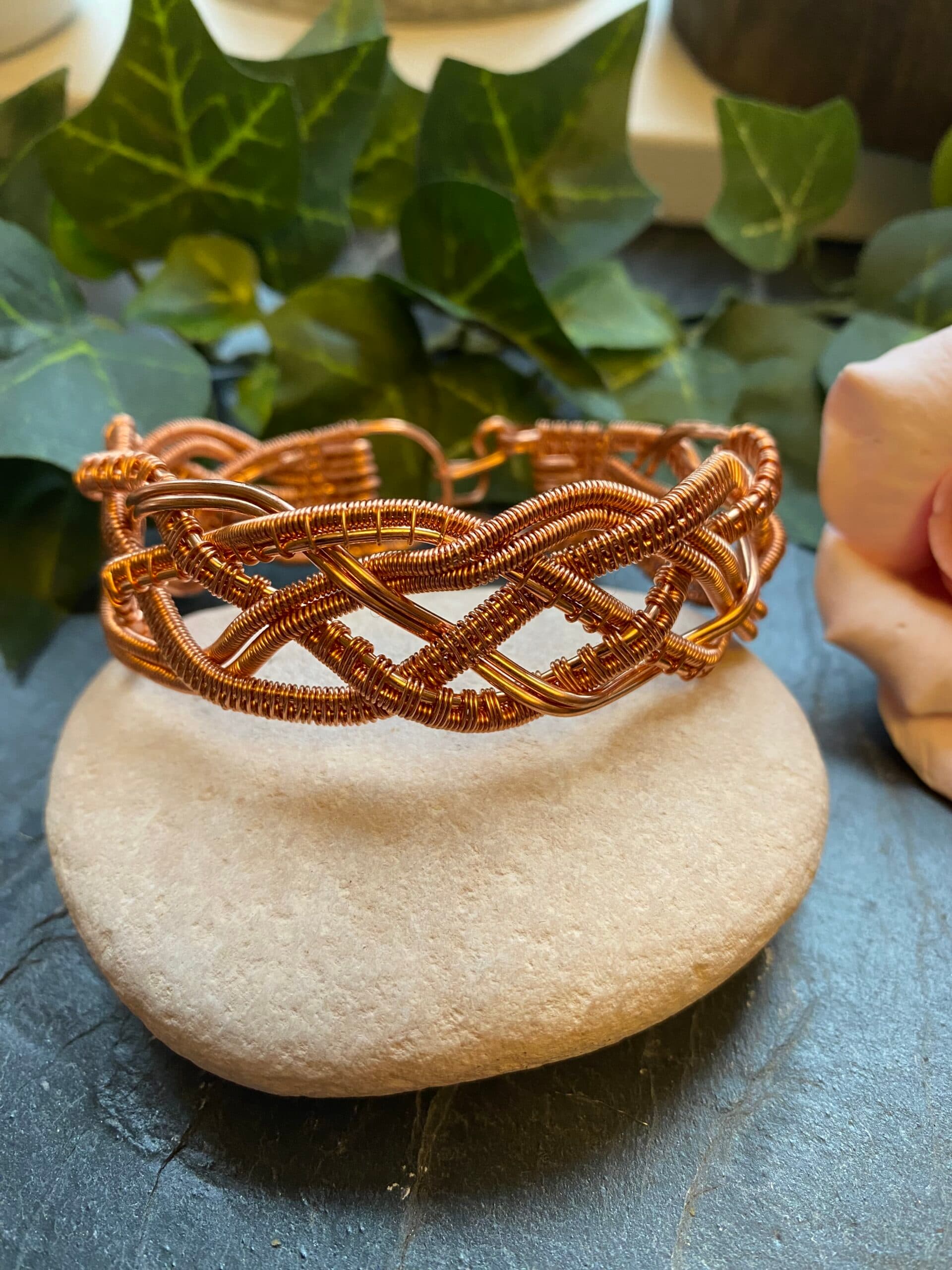 Copper 5 strand braided bracelet with Hook Closure, view 2