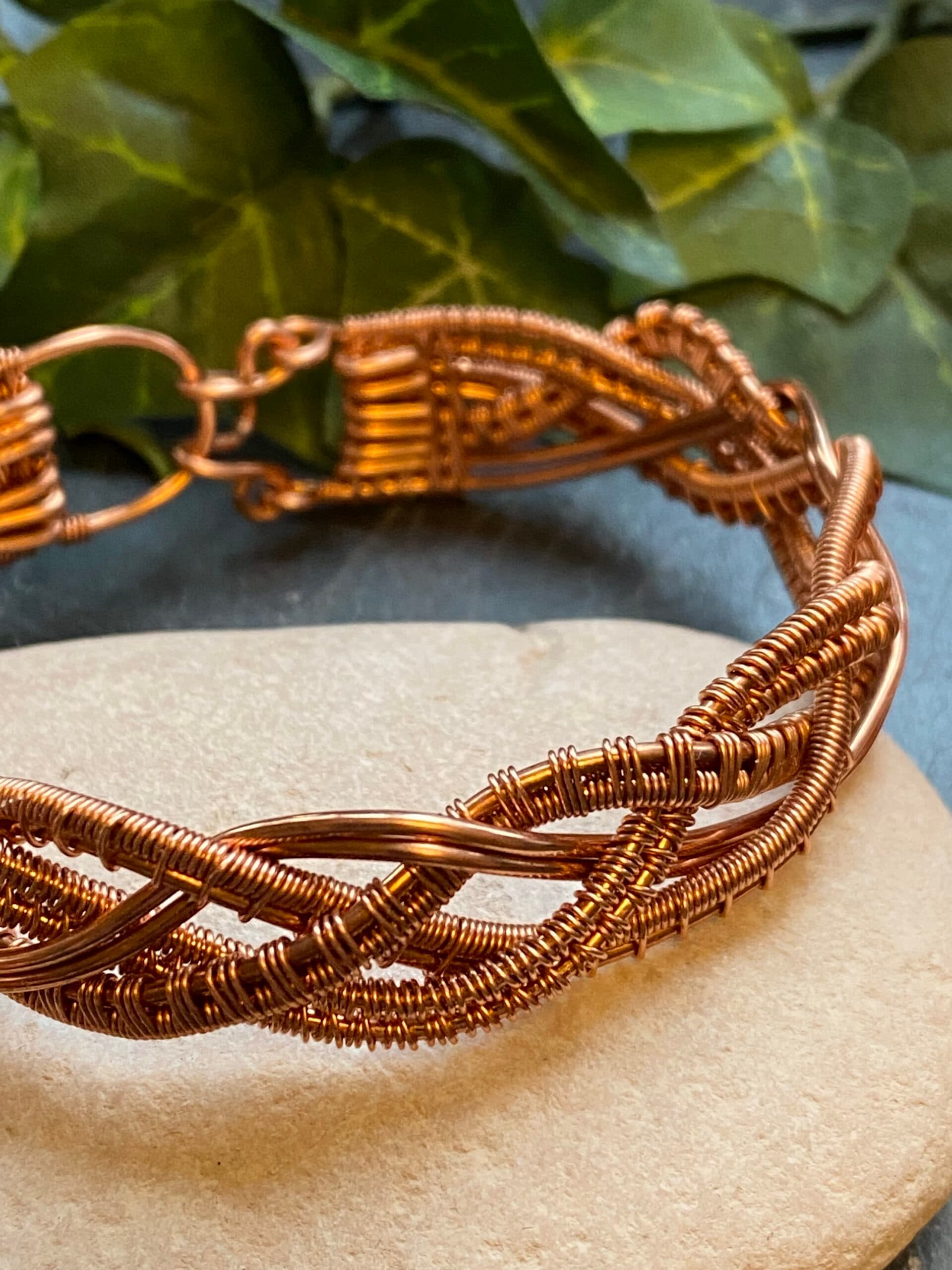 Copper 4 Strand Braid Bracelet Bangle, view 3