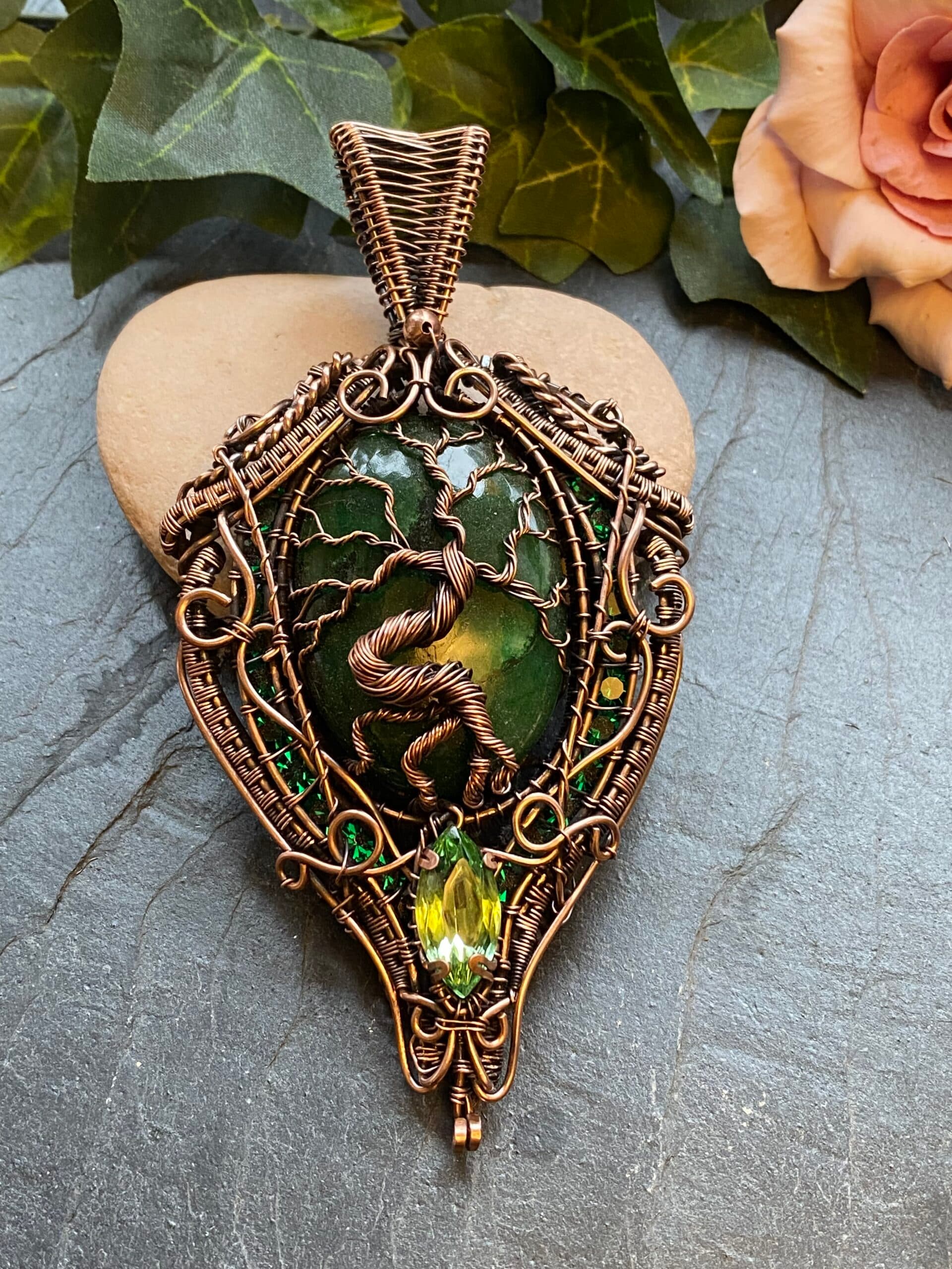 Brazilian Emerald Copper Wire Wrapped Necklace, view 3