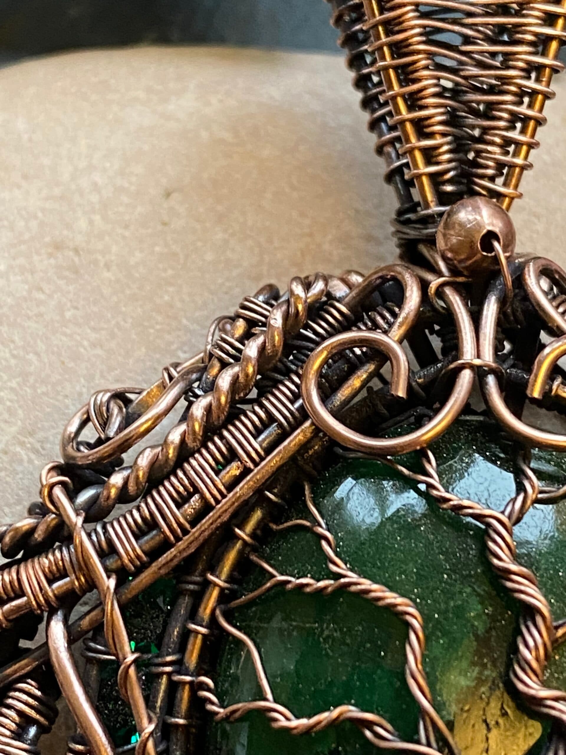 Brazilian Emerald Copper Wire Wrapped Necklace, view 7