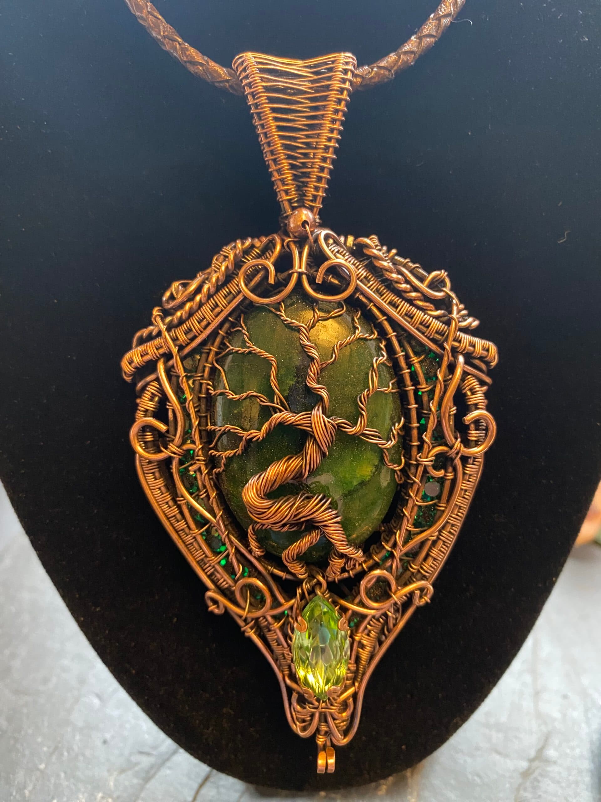 Brazilian Emerald Copper Wire Wrapped Necklace, view 9