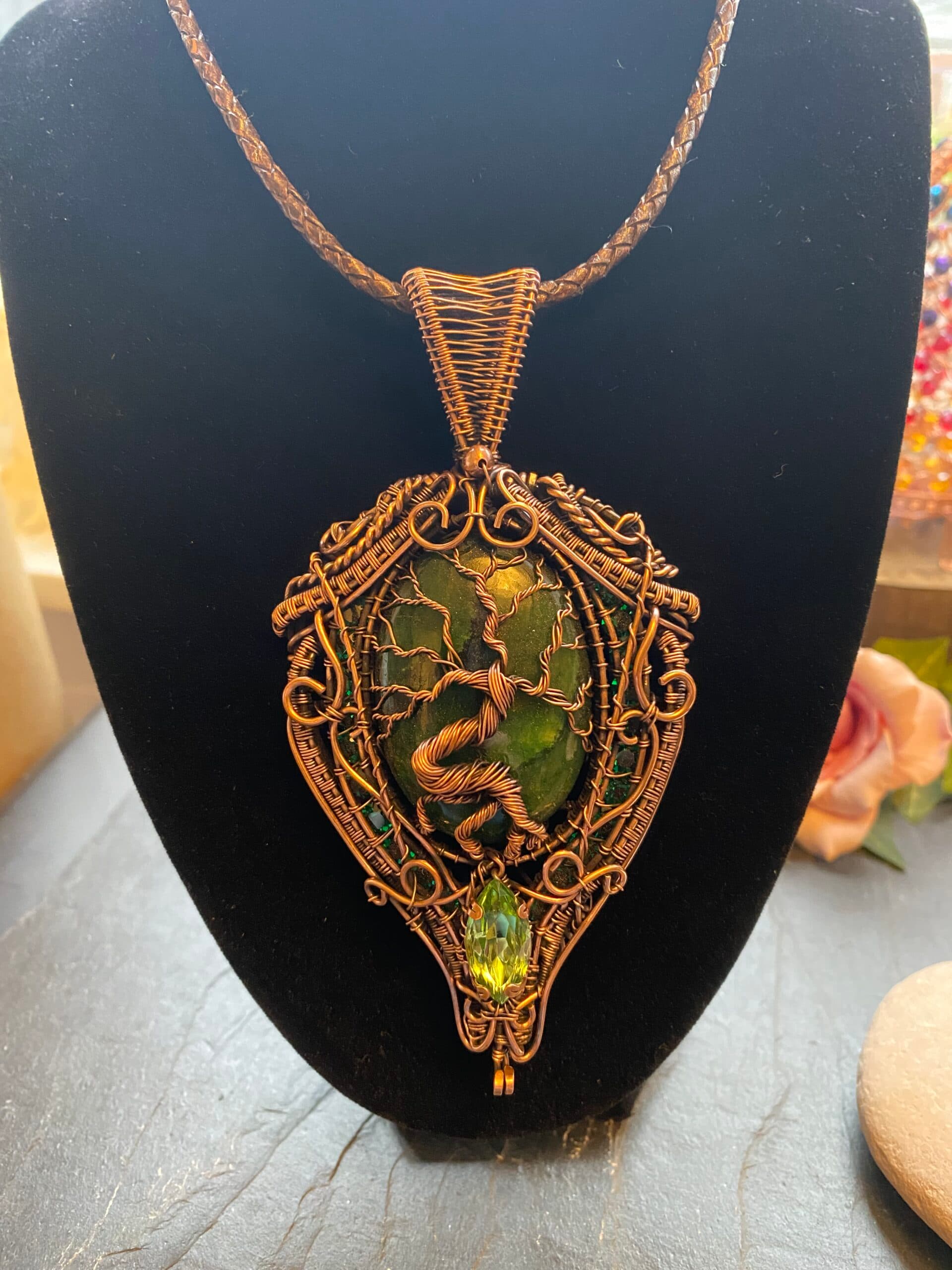 Brazilian Emerald Copper Wire Wrapped Necklace, view 10