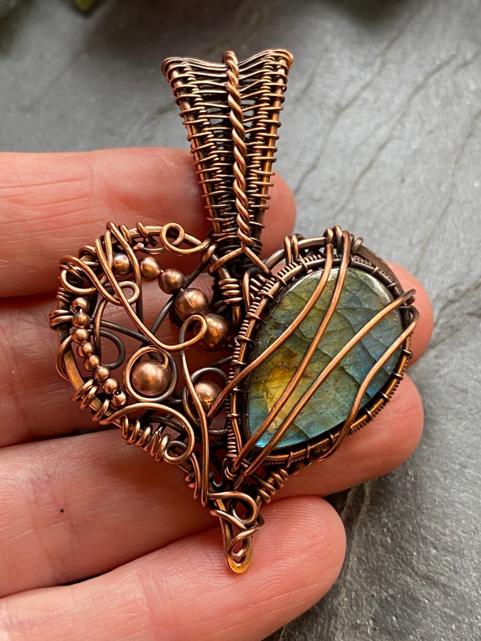 Copper Labradorite Heart Pendant, view 4