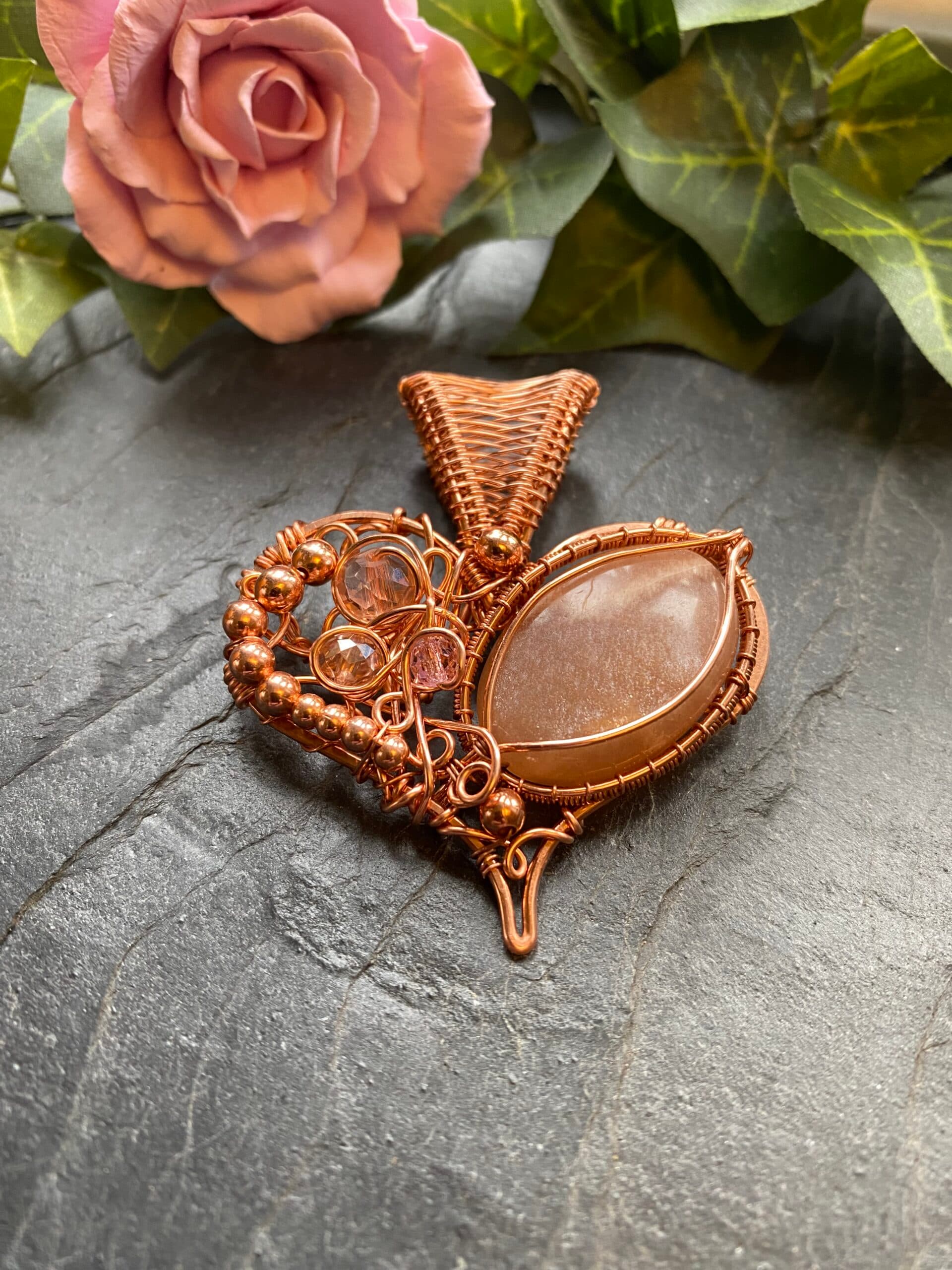 Peach Moonstone Heart Pendant, view 8