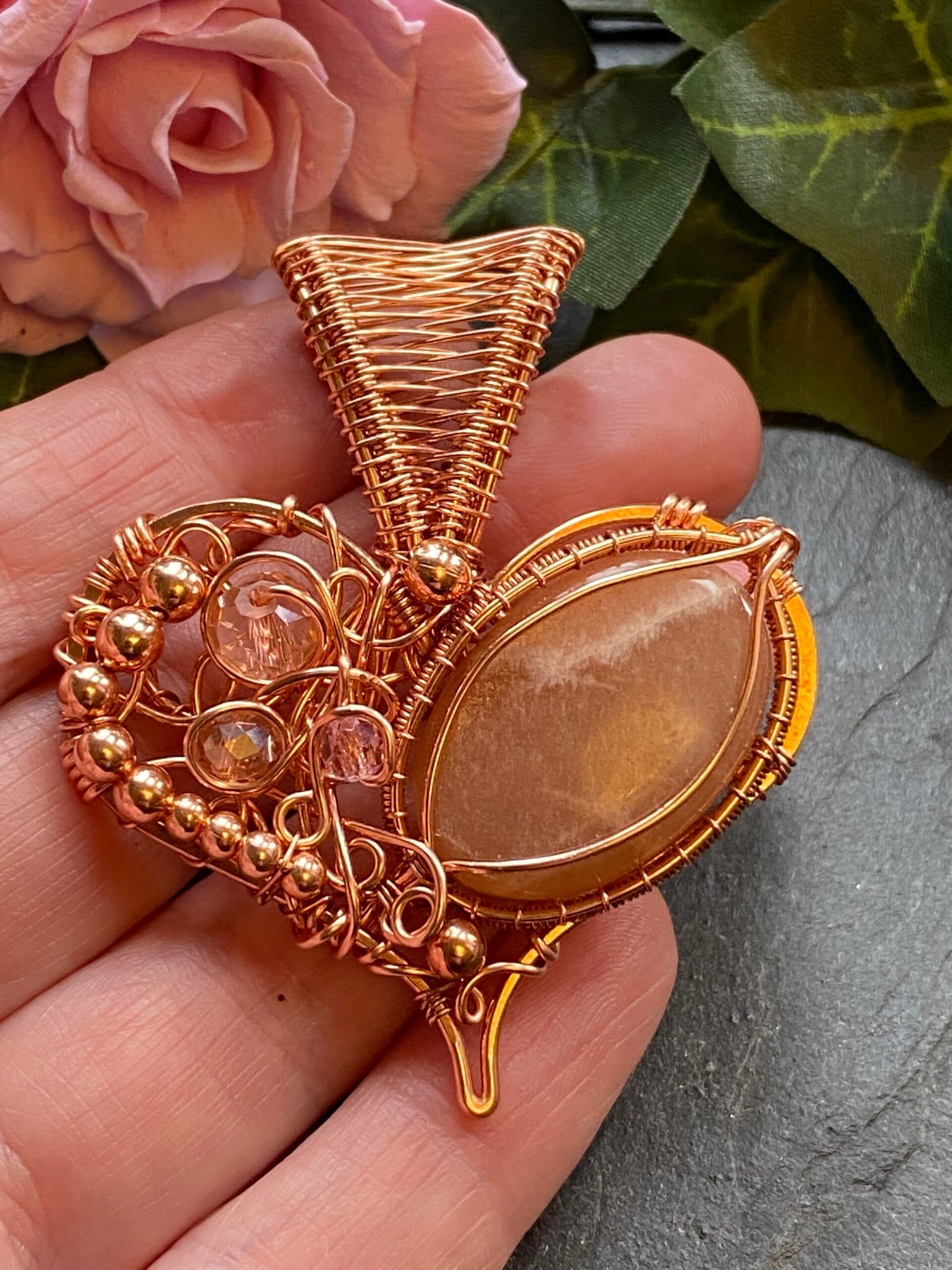 Peach Moonstone Heart Pendant, view 5