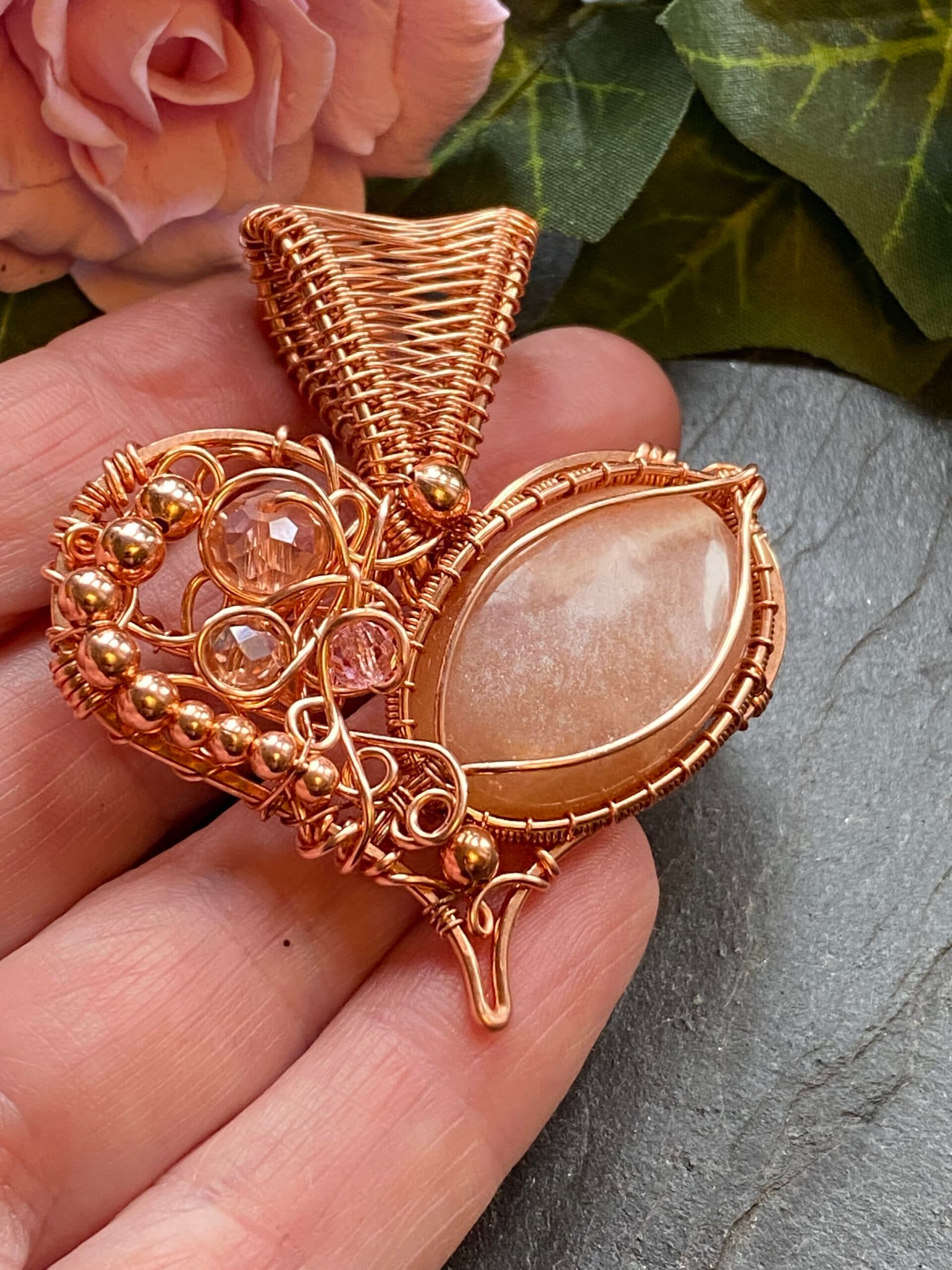 Peach Moonstone Heart Pendant, view 4