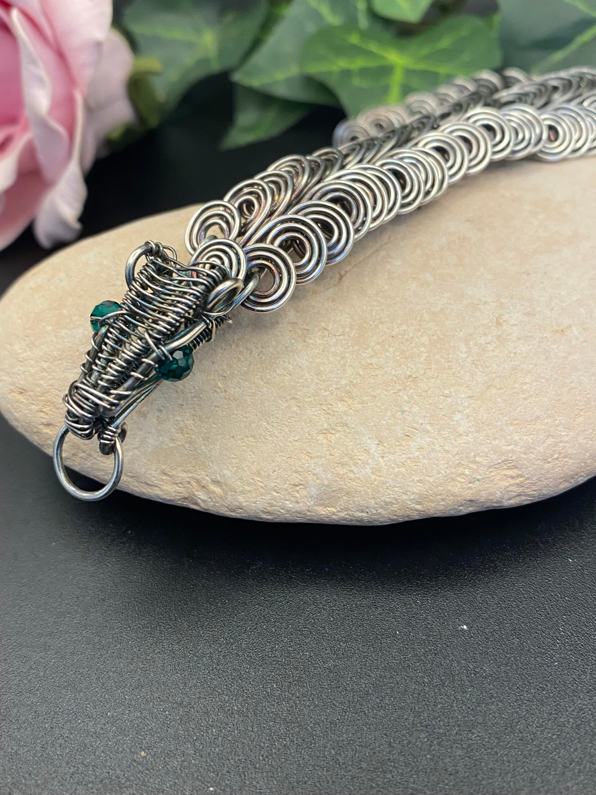 Dragon Scale Silver Plated Bracelet Handmade, view 9