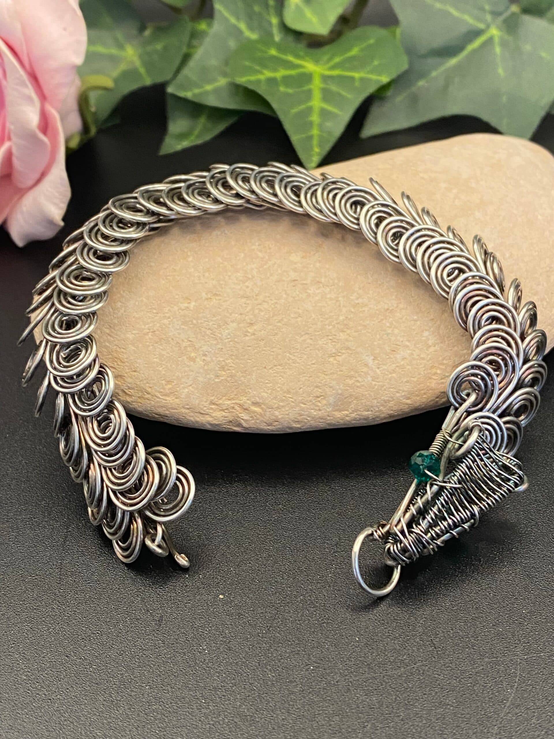 Dragon Scale Silver Plated Bracelet Handmade, view 4
