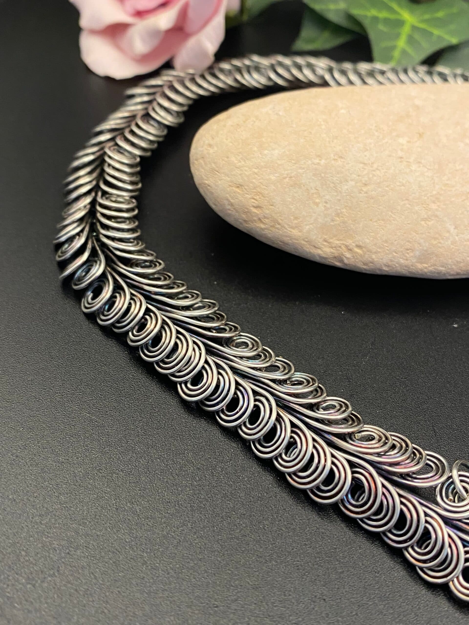 Dragon Scale Silver Plated Necklace, view 4