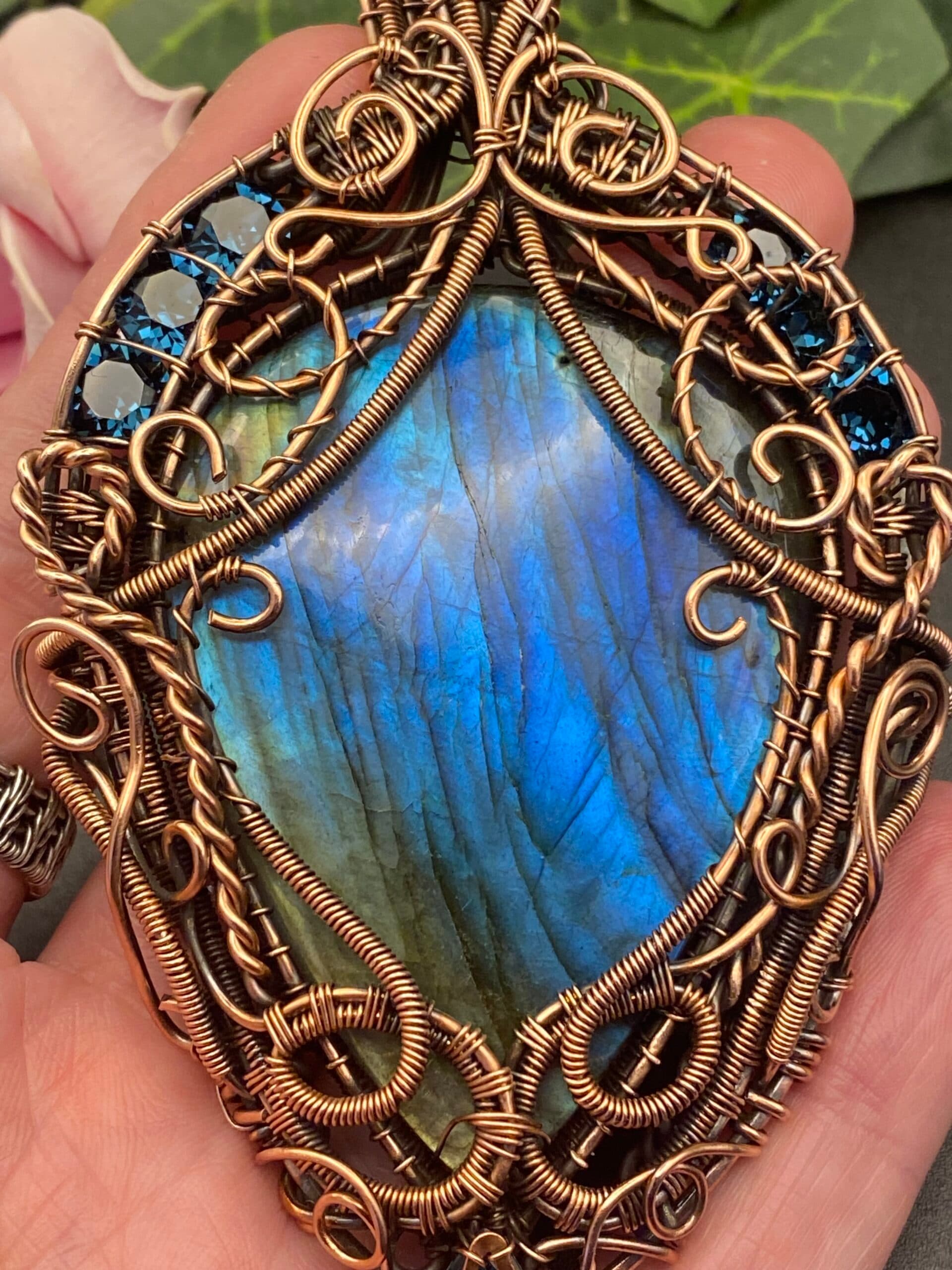 Large Blue Flash Labradorite Statement Necklace, view 4