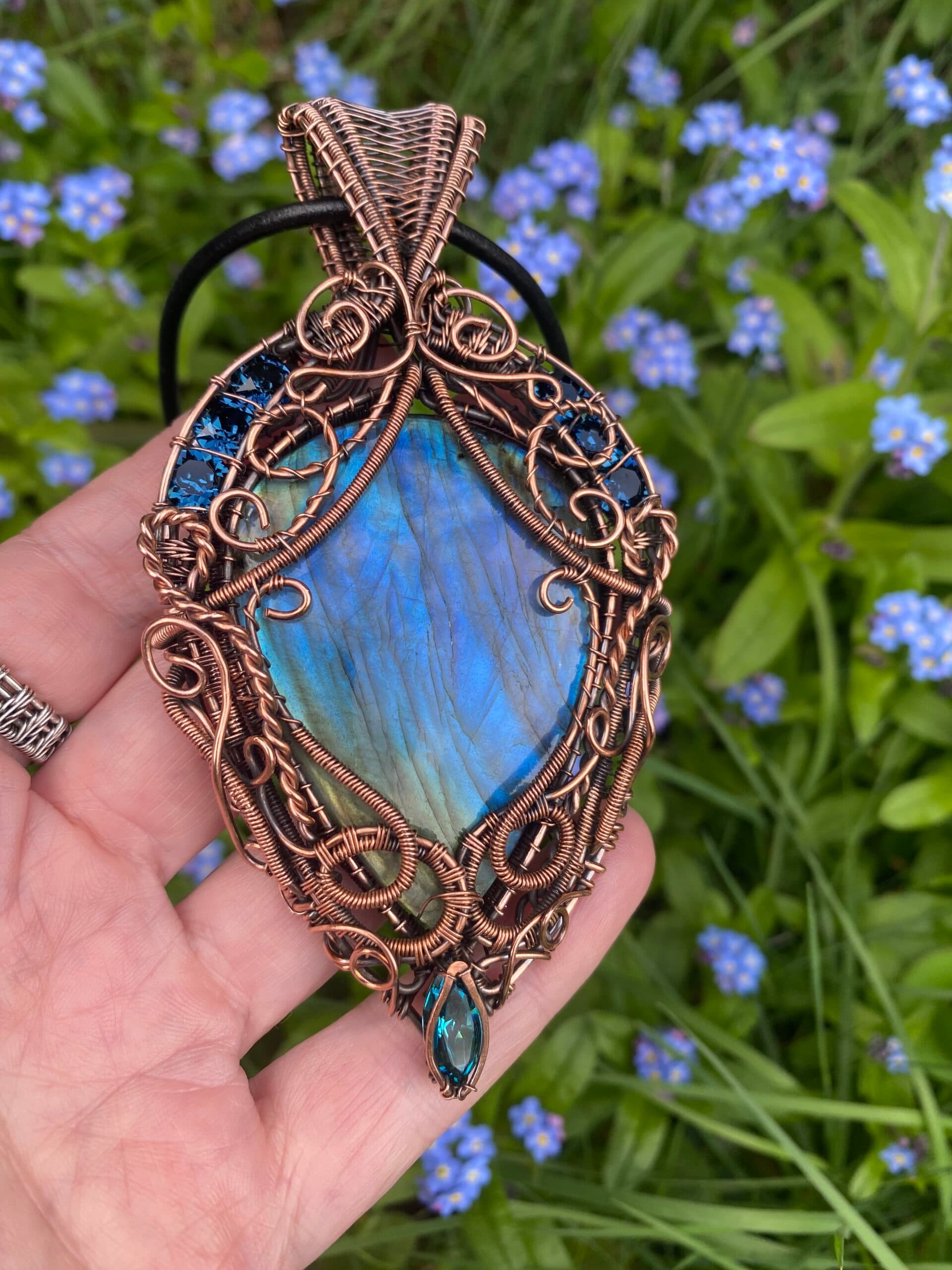 Large Blue Flash Labradorite Statement Necklace, view 5
