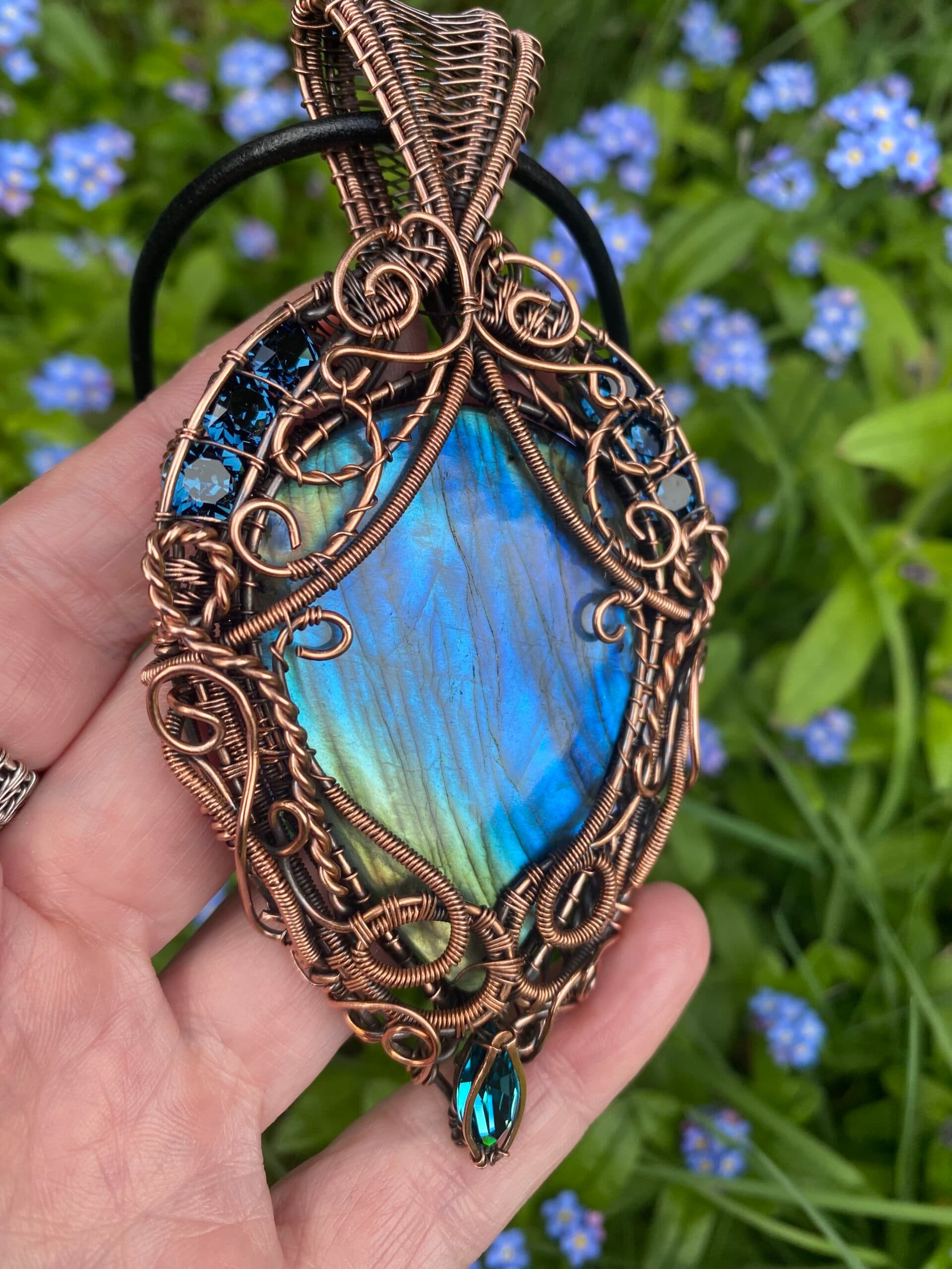 Large Blue Flash Labradorite Statement Necklace, view 6