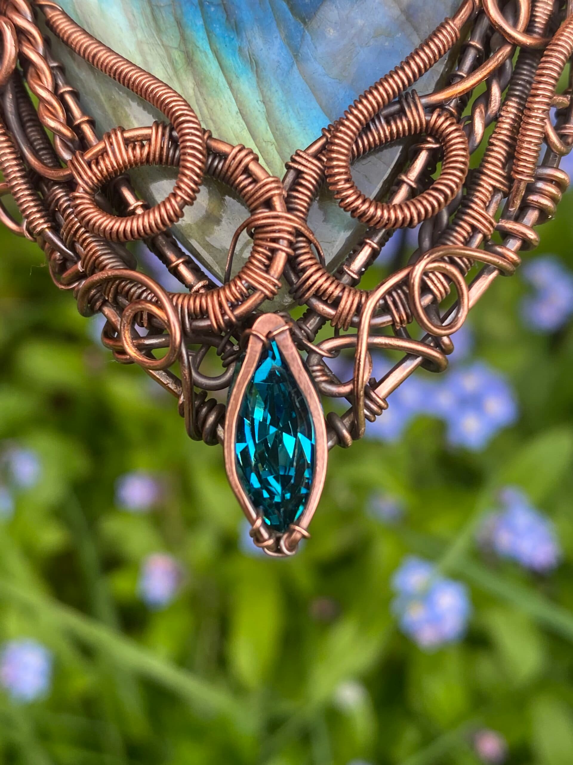 Large Blue Flash Labradorite Statement Necklace, view 9