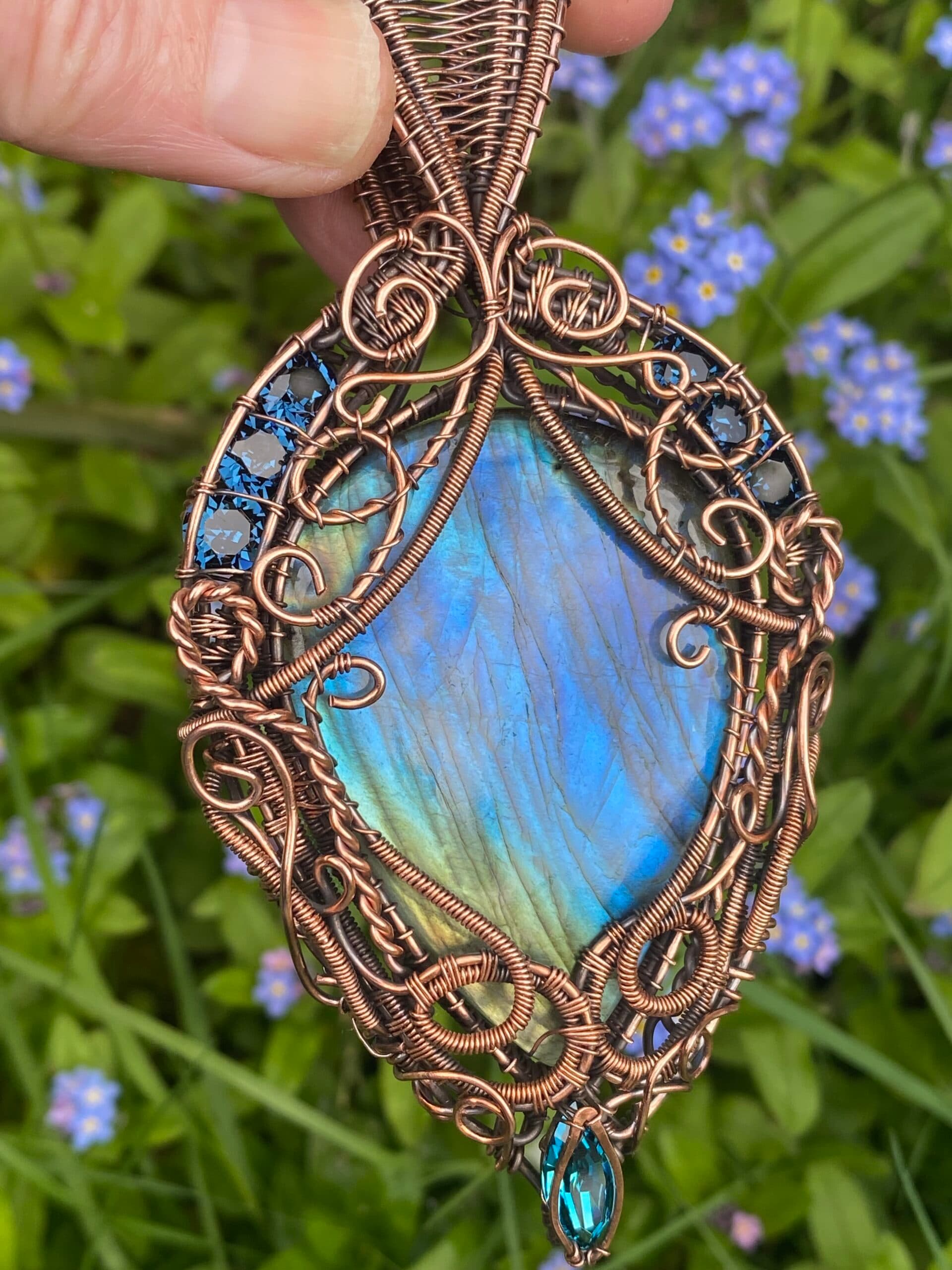 Large Blue Flash Labradorite Statement Necklace, view 10