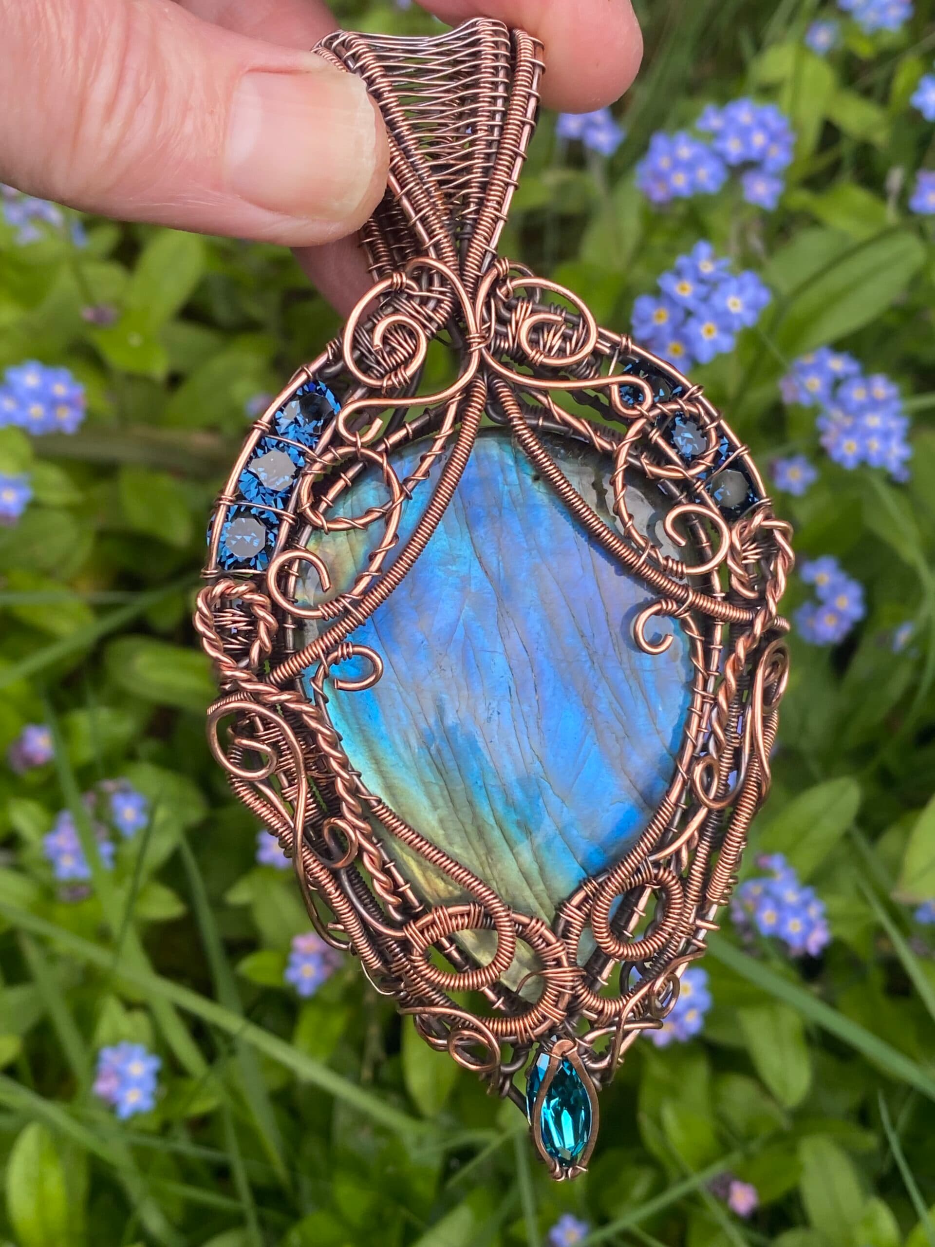 Large Blue Flash Labradorite Statement Necklace, view 11