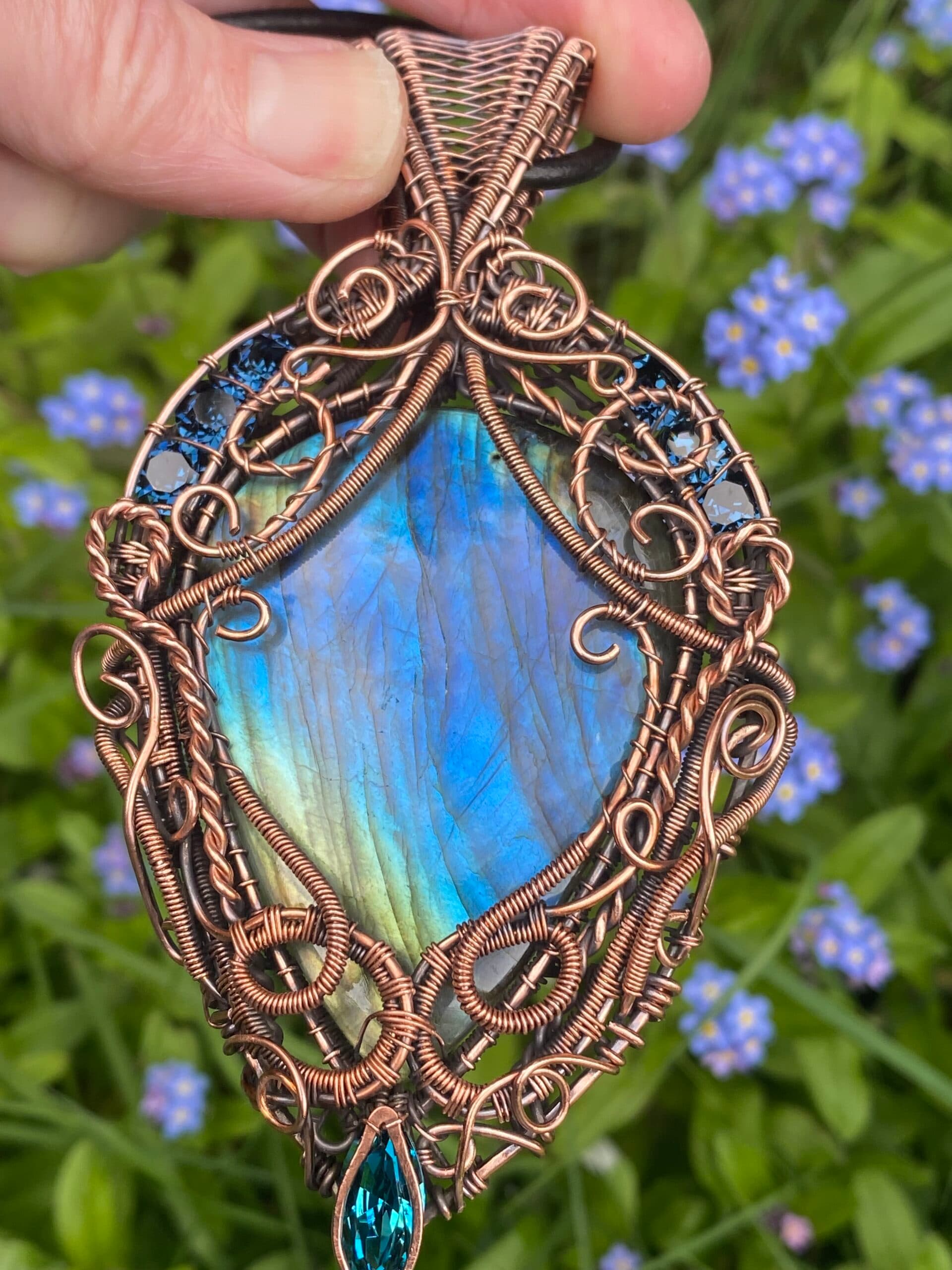 Large Blue Flash Labradorite Statement Necklace, view 12