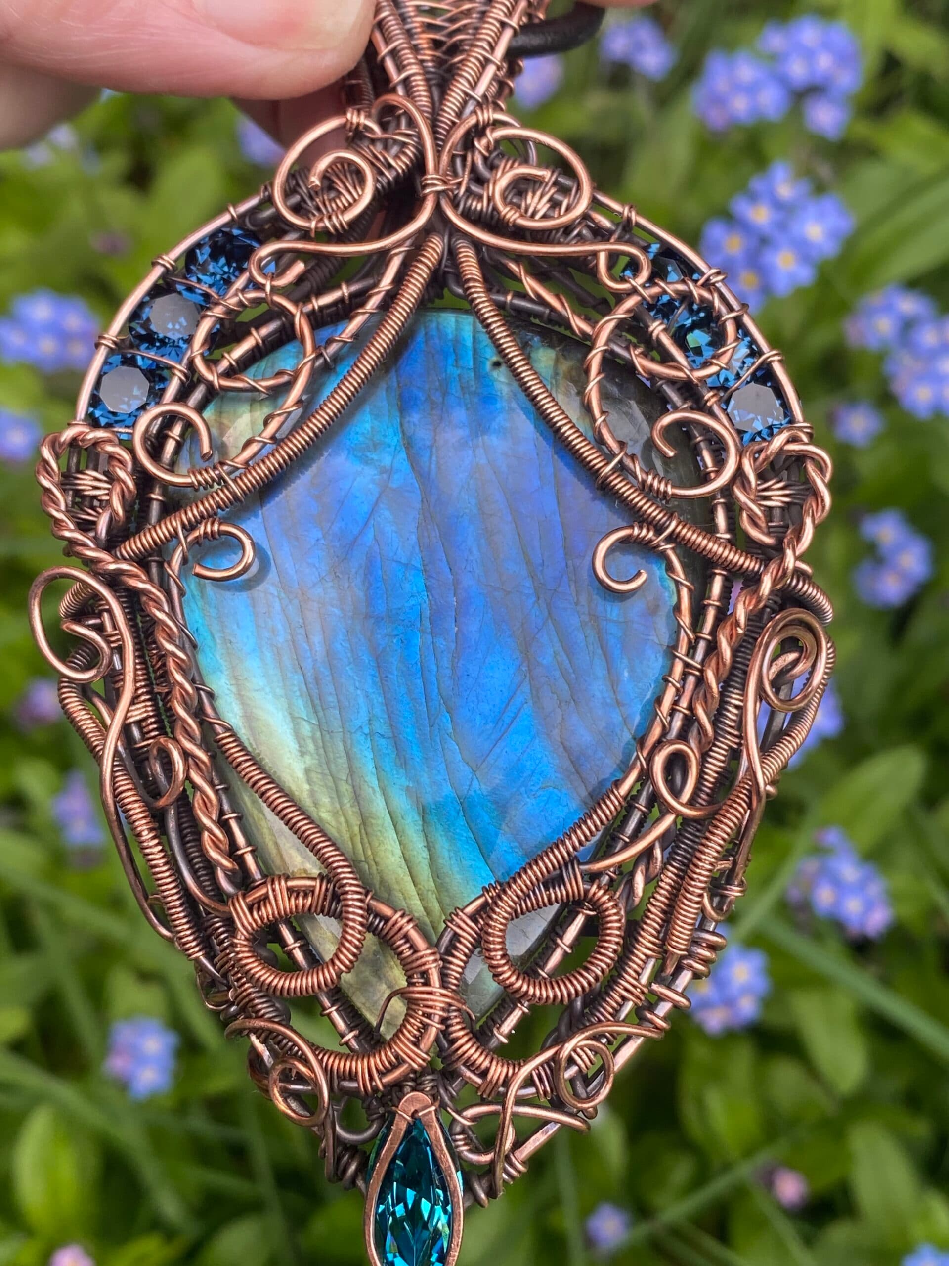 Large Blue Flash Labradorite Statement Necklace, view 13