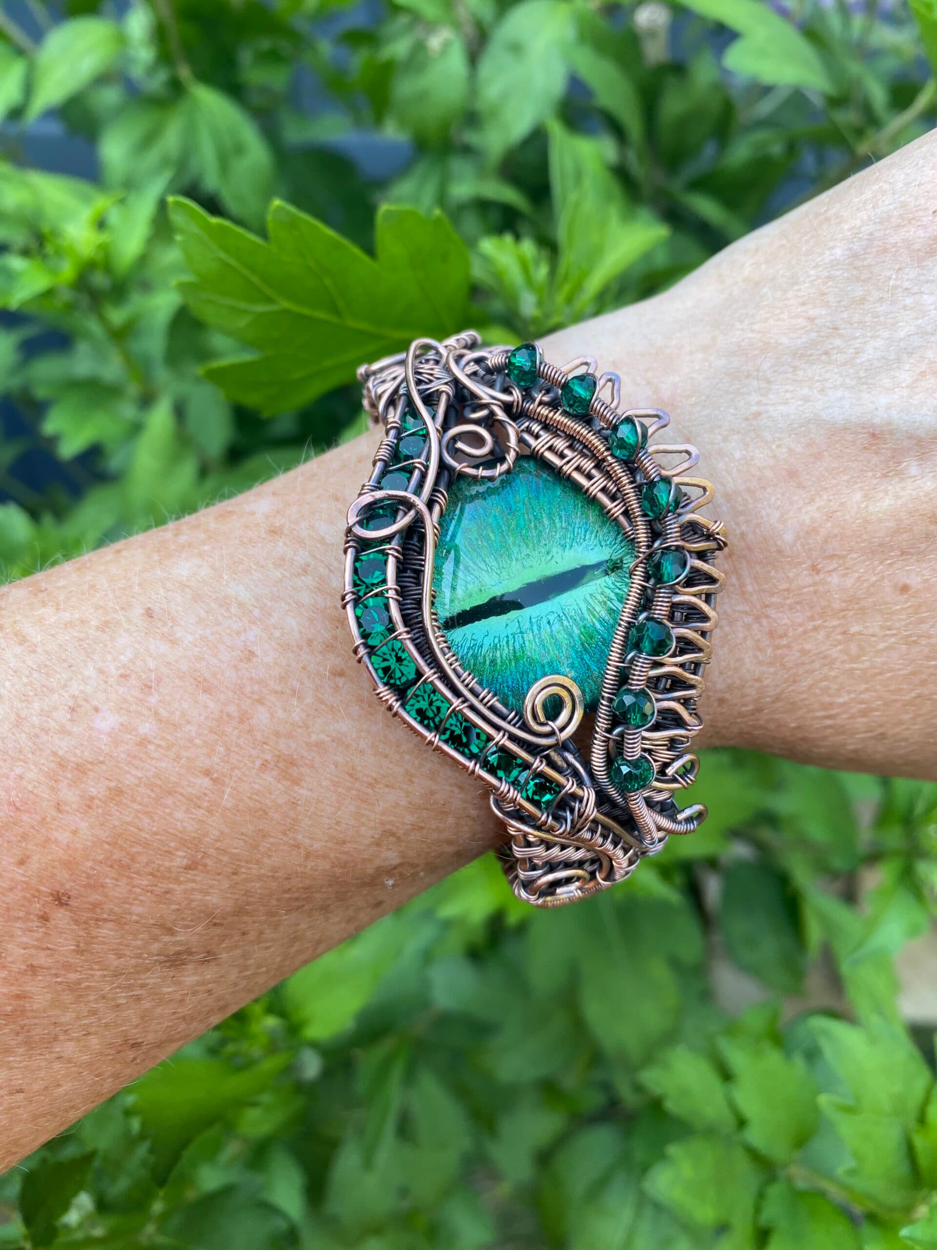Forest dragon copper cuff bracelet, view 10